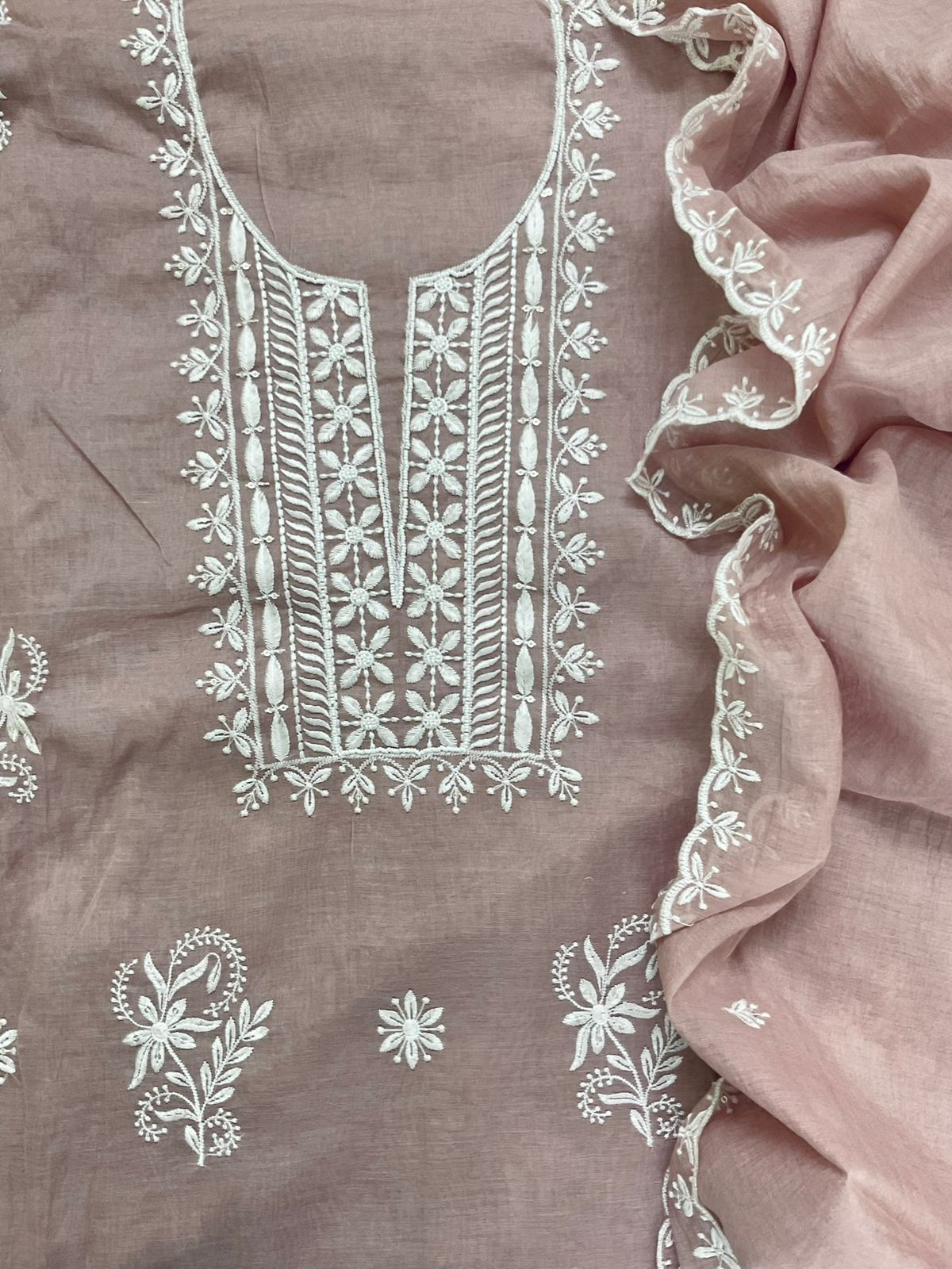 Soft Chanderi Embroidered Suit - Onion Pink