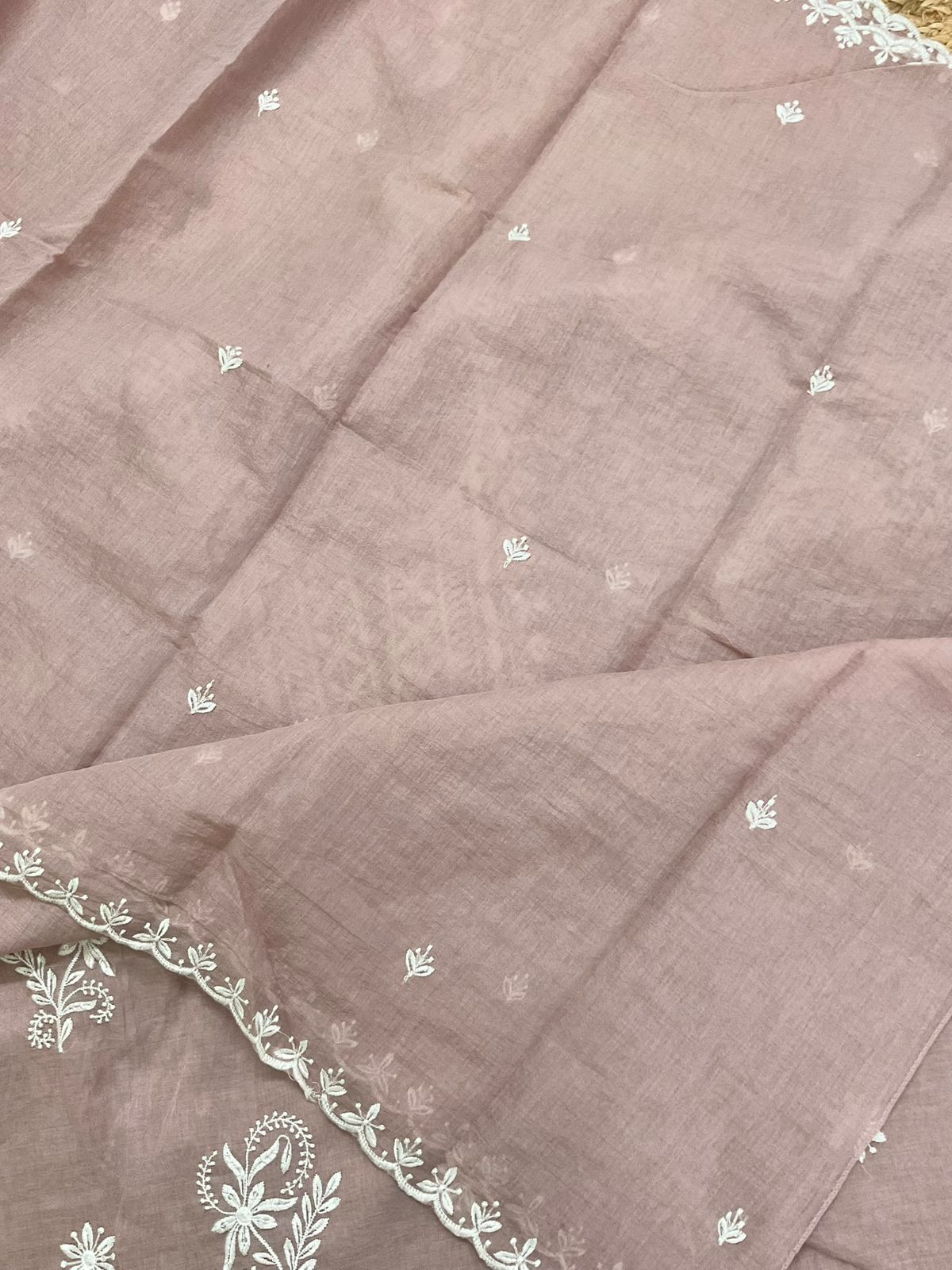 Soft Chanderi Embroidered Suit - Onion Pink