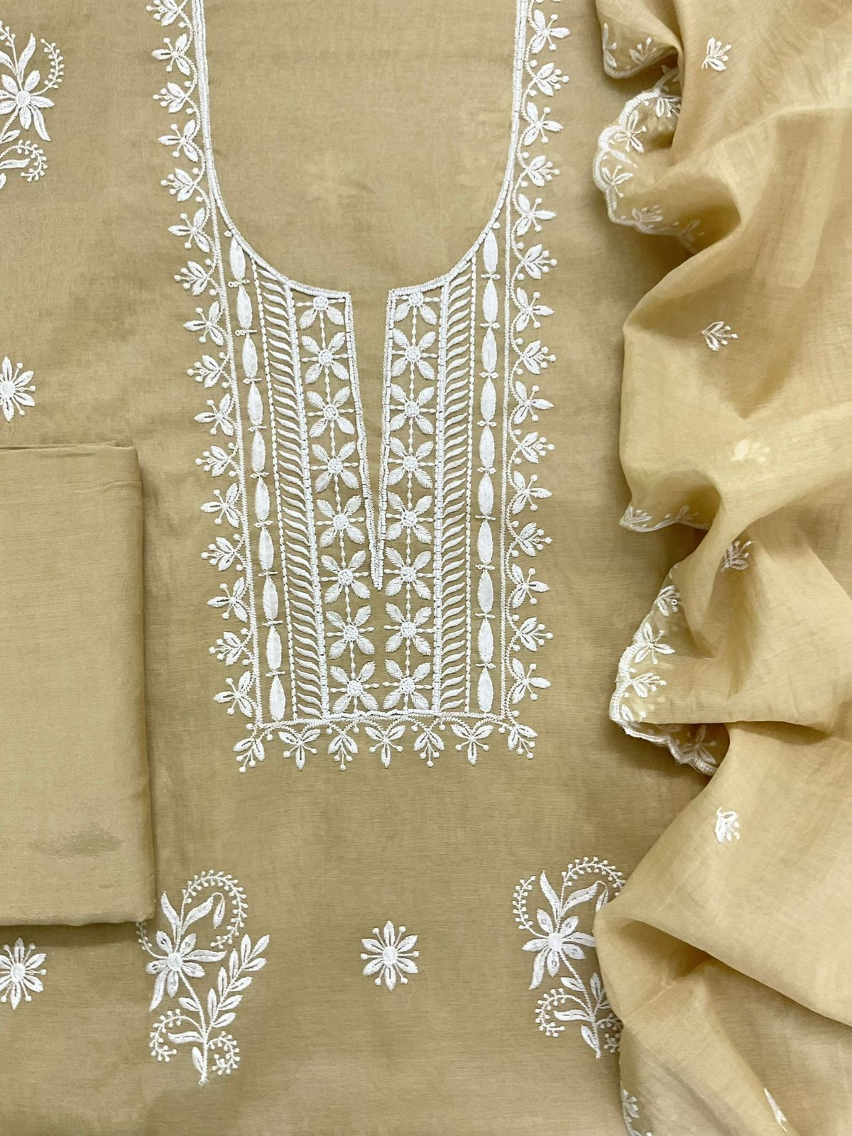 Soft Chanderi Embroidered Suit - Yellow