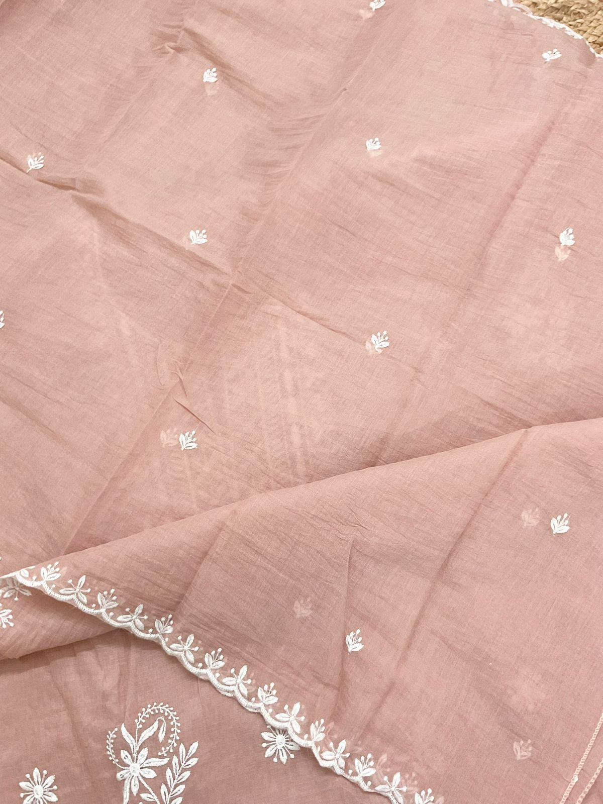 Soft Chanderi Embroidered Suit - Peach