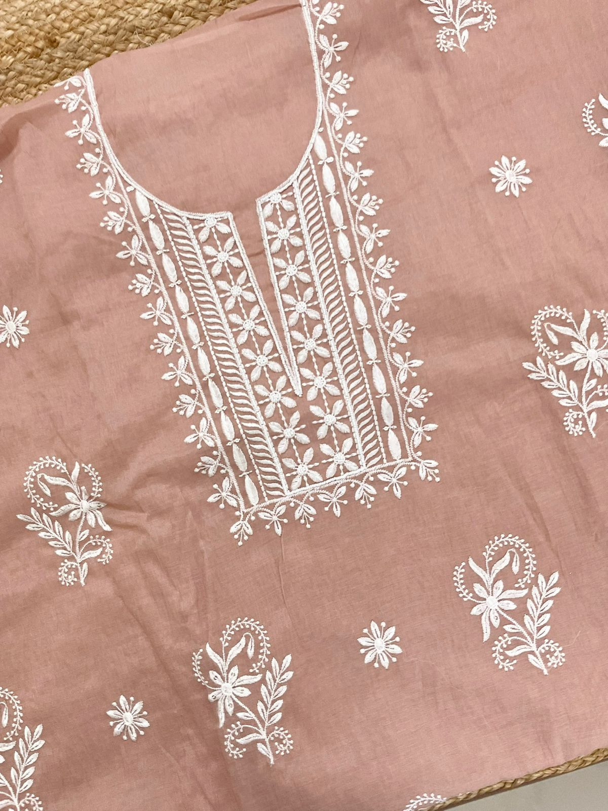 Soft Chanderi Embroidered Suit - Peach