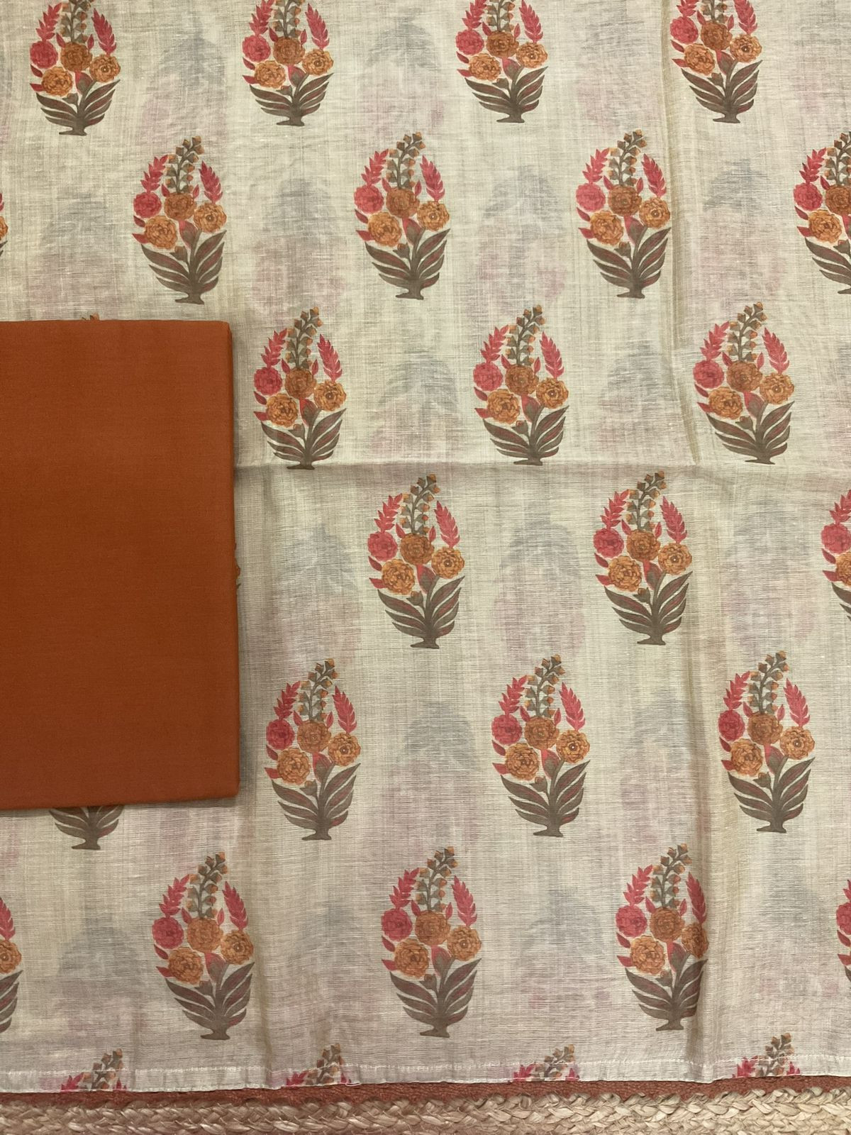 Soft Kora Chanderi Printed Suit - Beige