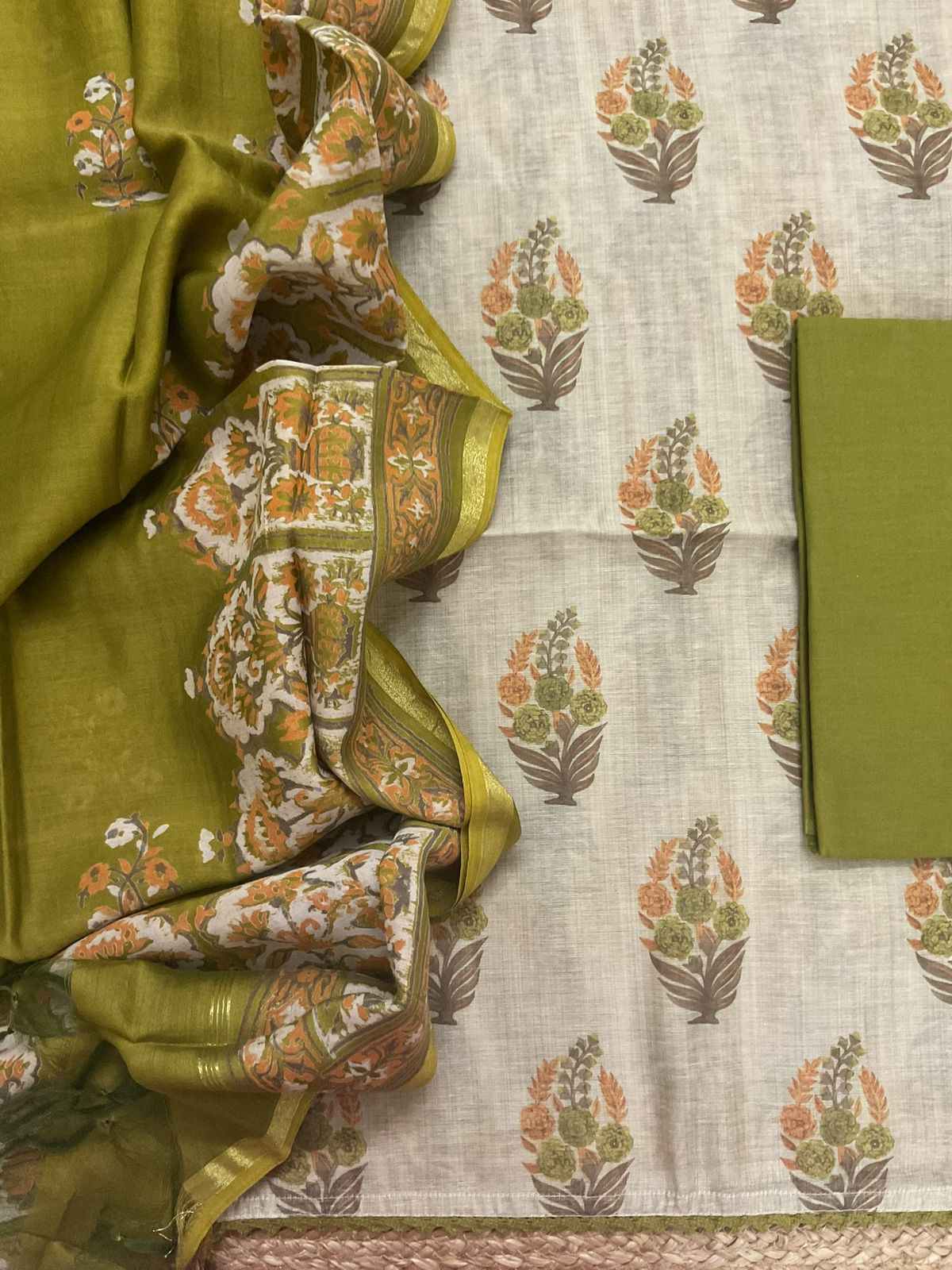 Soft Kora Chanderi Printed Suit - Beige