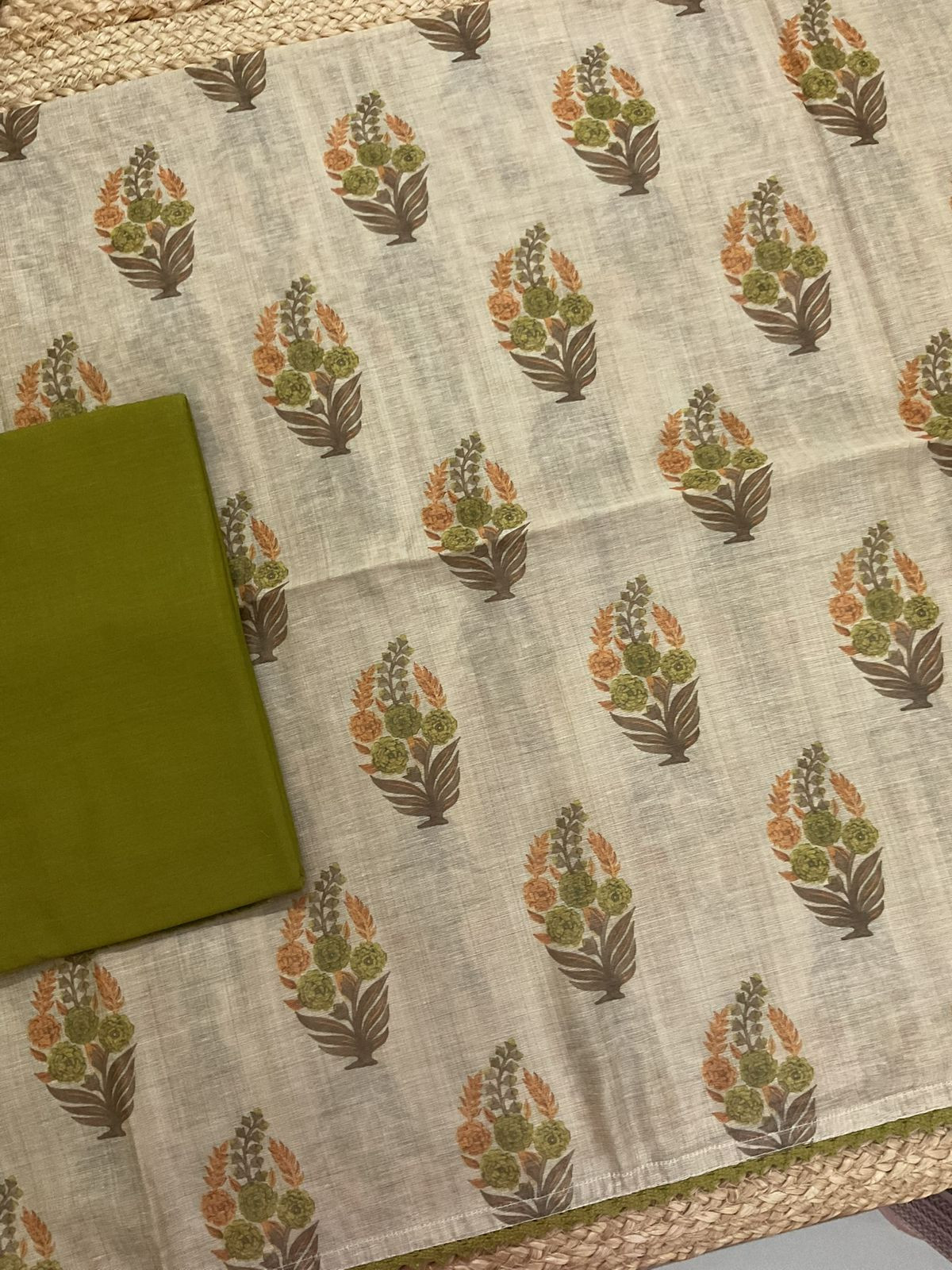 Soft Kora Chanderi Printed Suit - Beige