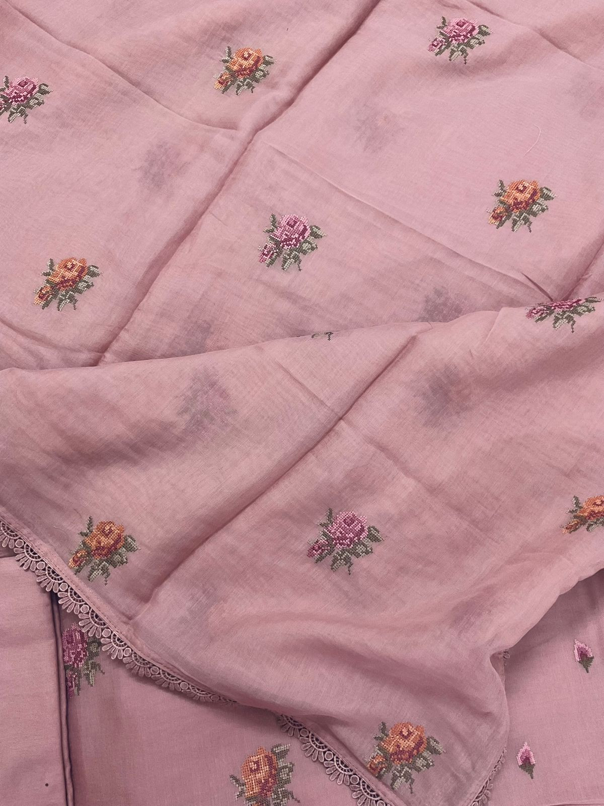 Pure Chanderi Embroidered Suit - Onion Pink