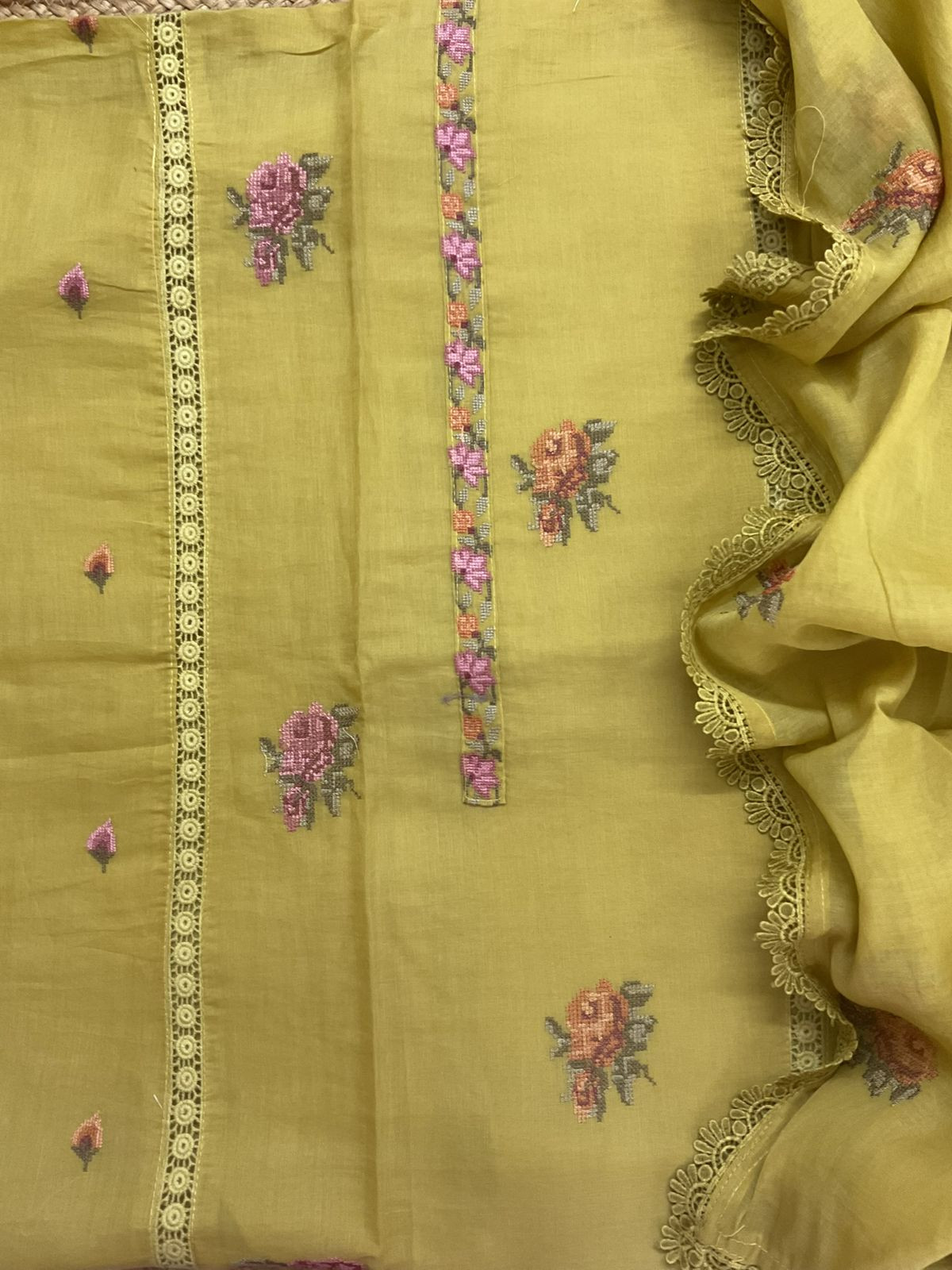 Pure Chanderi Embroidered Suit - Yellow