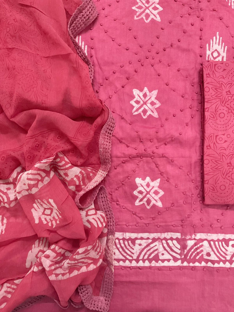 Image of Pure Jaam Cotton Printed Embroidered Suit - Pink