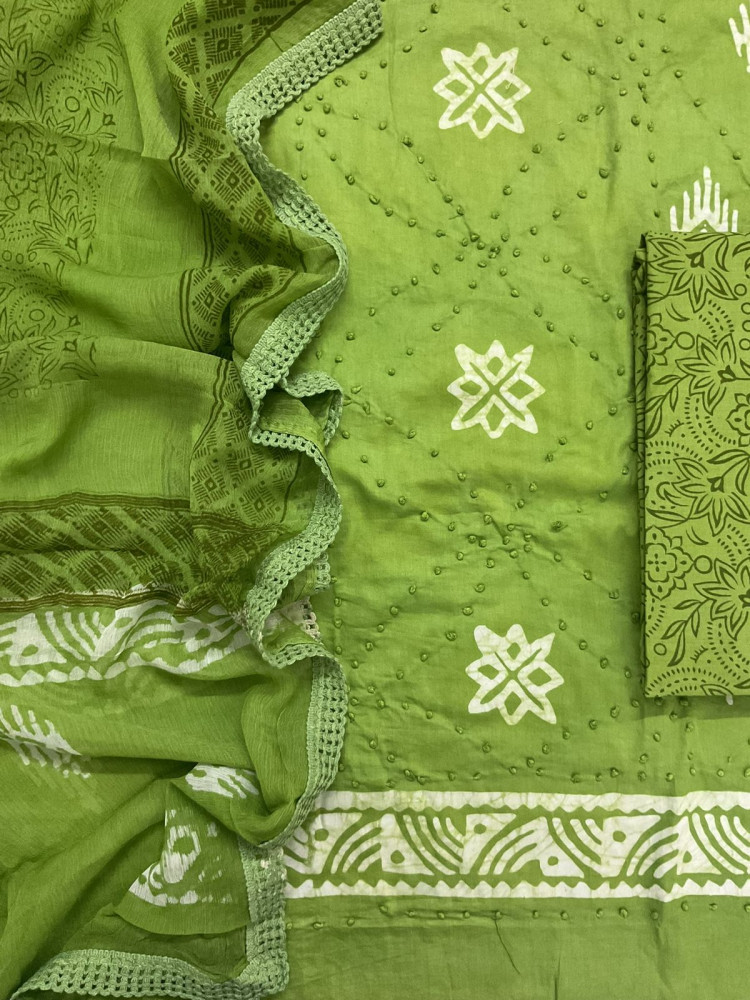 Image of Pure Jaam Cotton Printed Embroidered Suit - Green