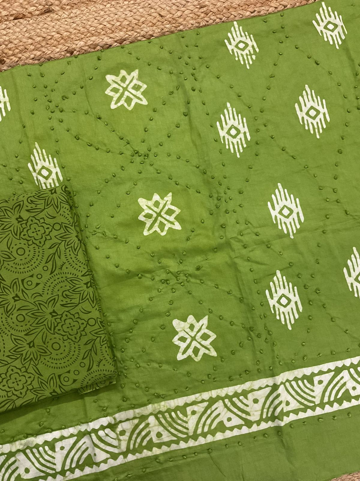 Pure Jaam Cotton Printed Embroidered Suit - Green