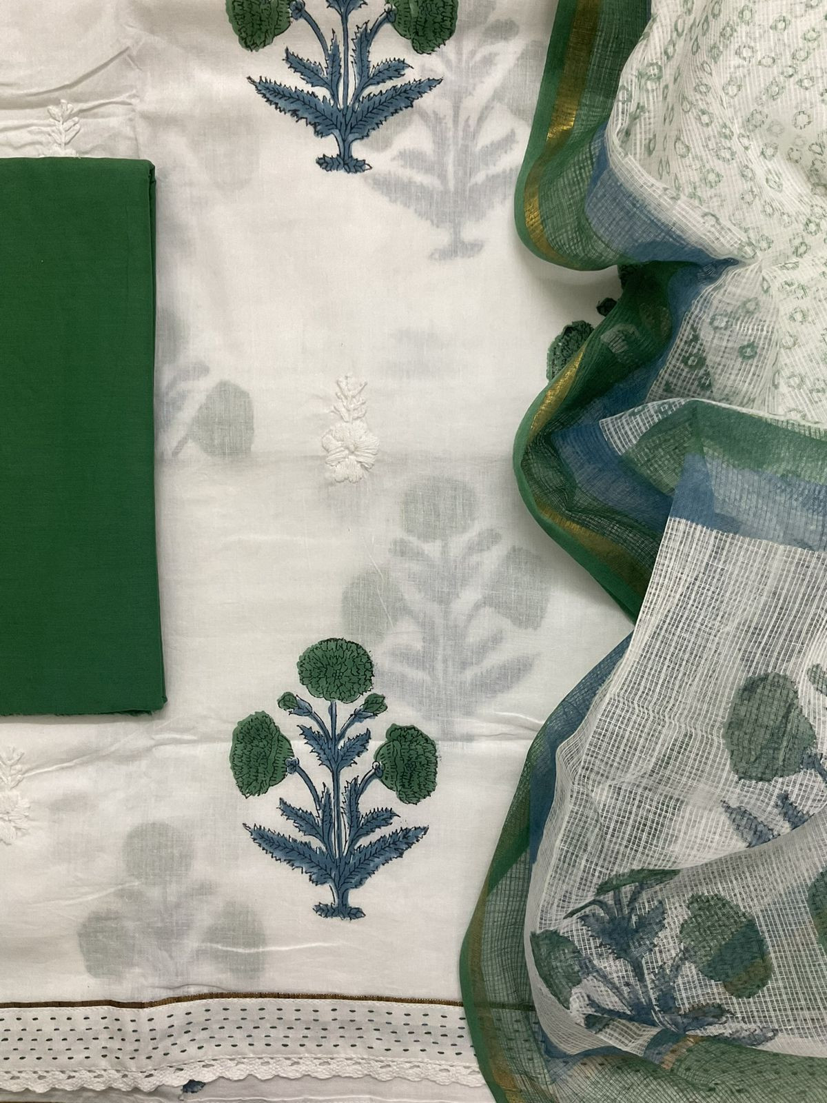 Pure Cotton Printed Embroidered Suit - White