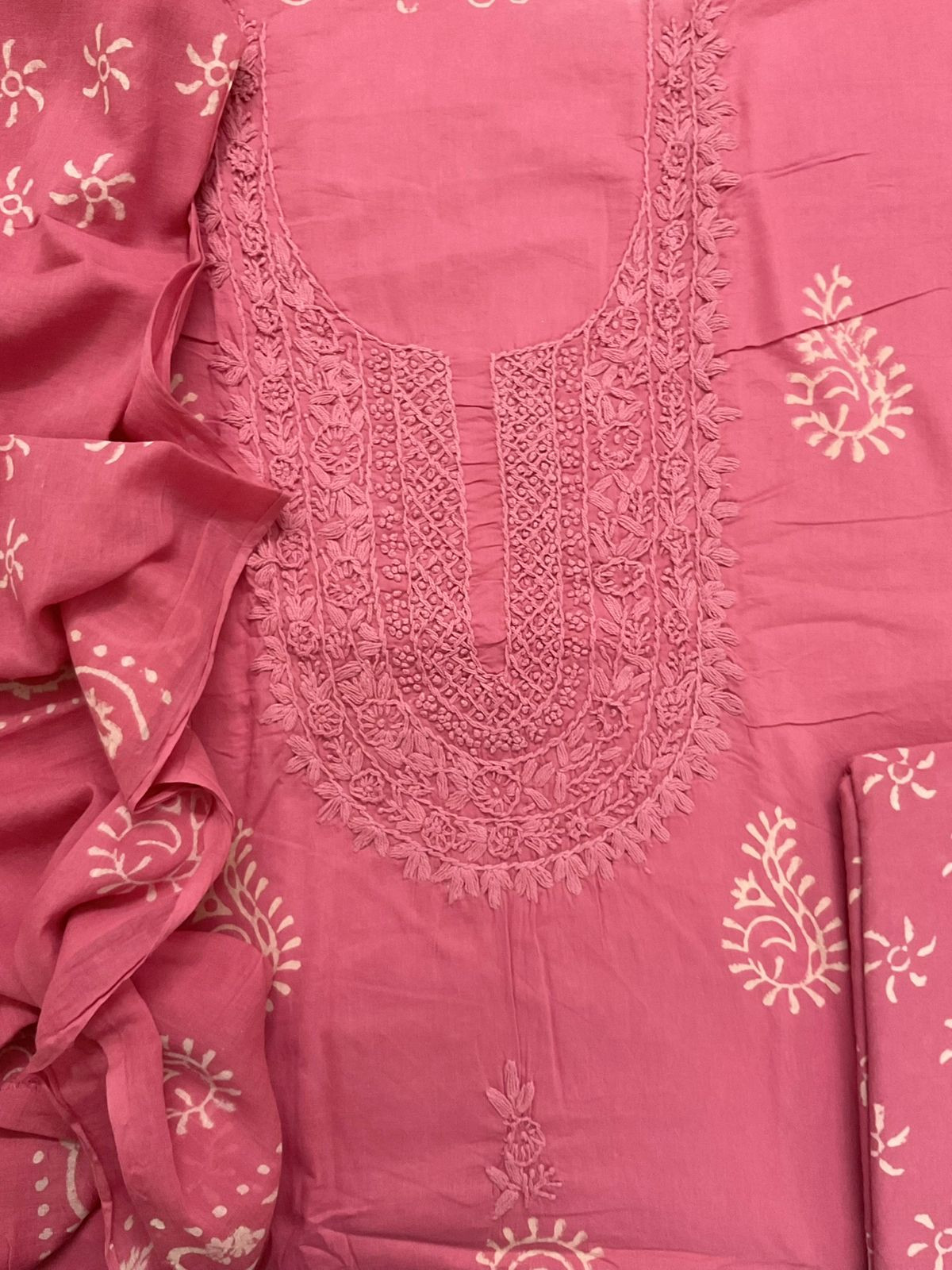 Pure Cotton Printed Embroidered Suit - Pink