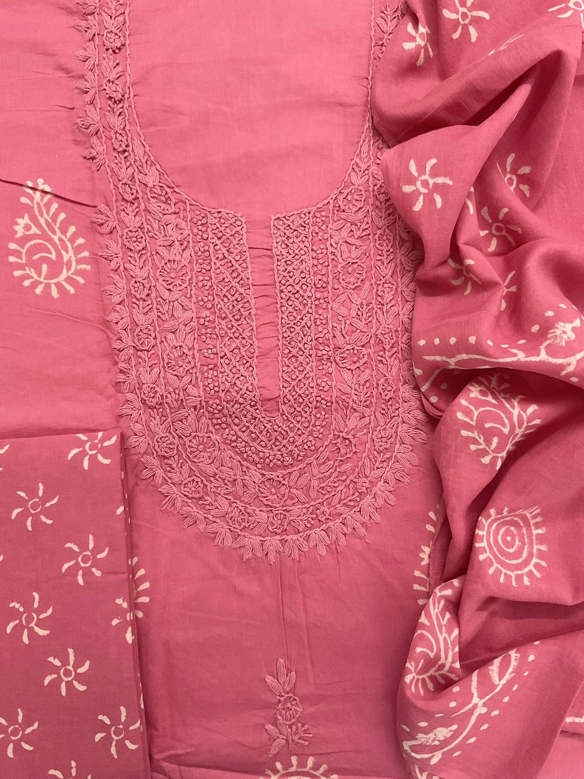 Pure Cotton Printed Embroidered Suit - Pink