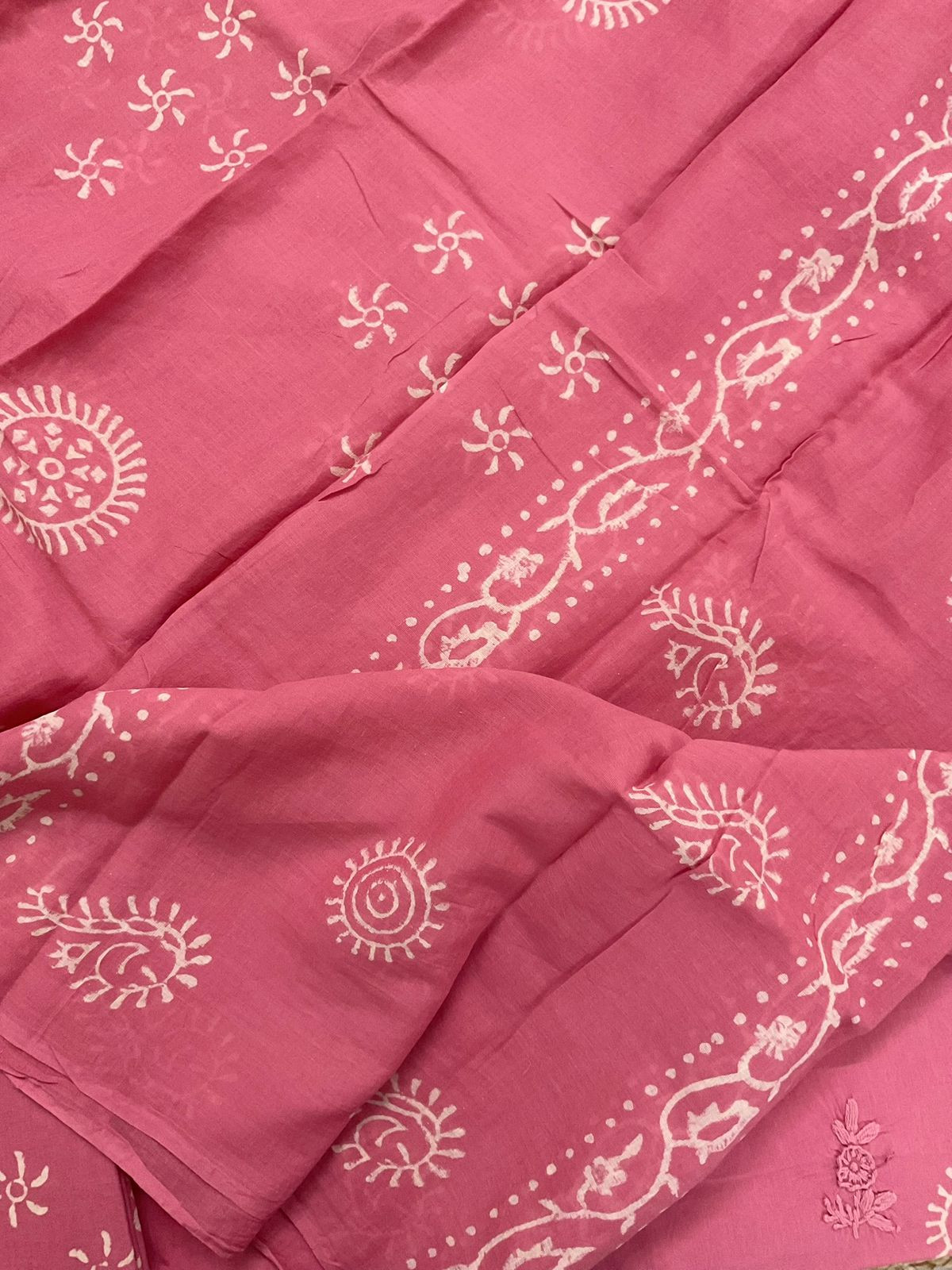 Pure Cotton Printed Embroidered Suit - Pink