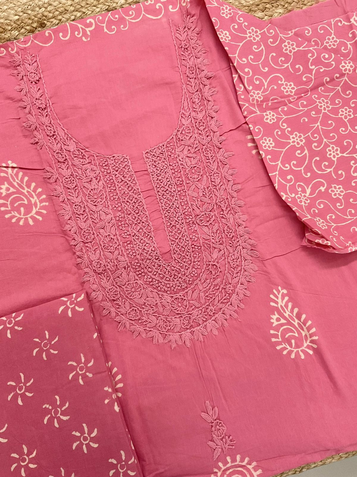 Pure Cotton Printed Embroidered Suit - Pink