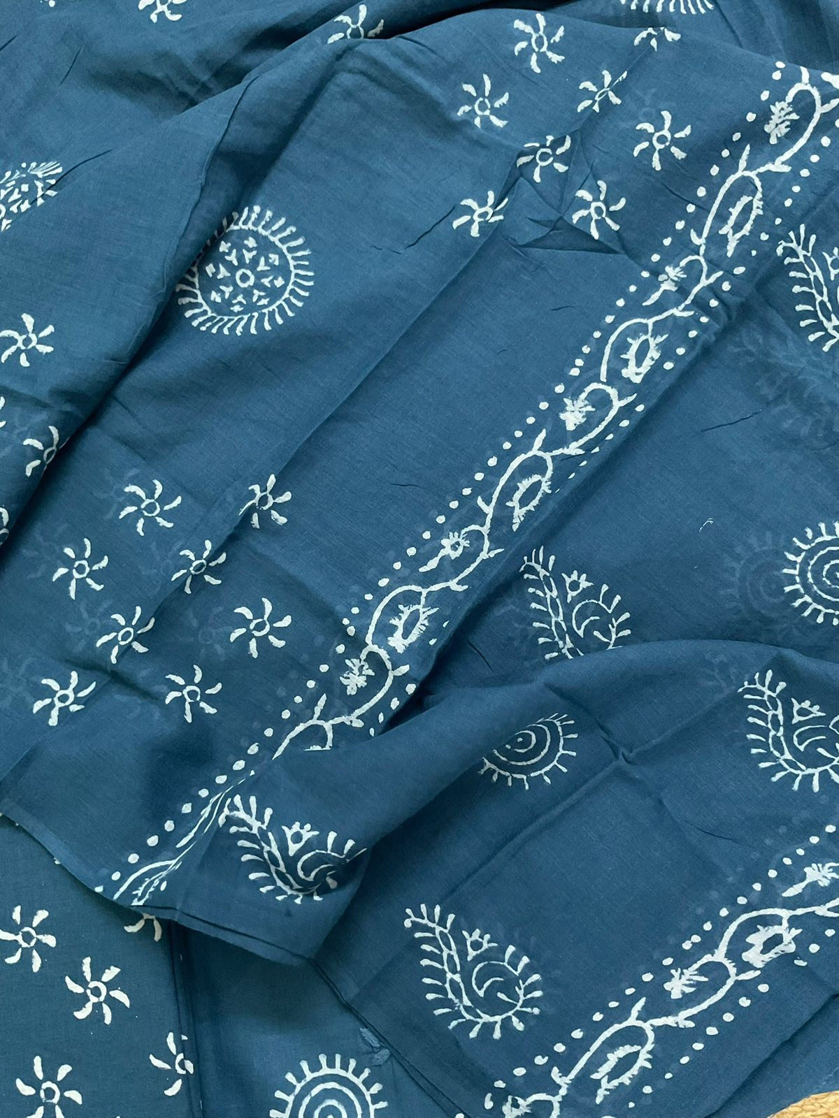 Pure Cotton Printed Embroidered Suit - Blue