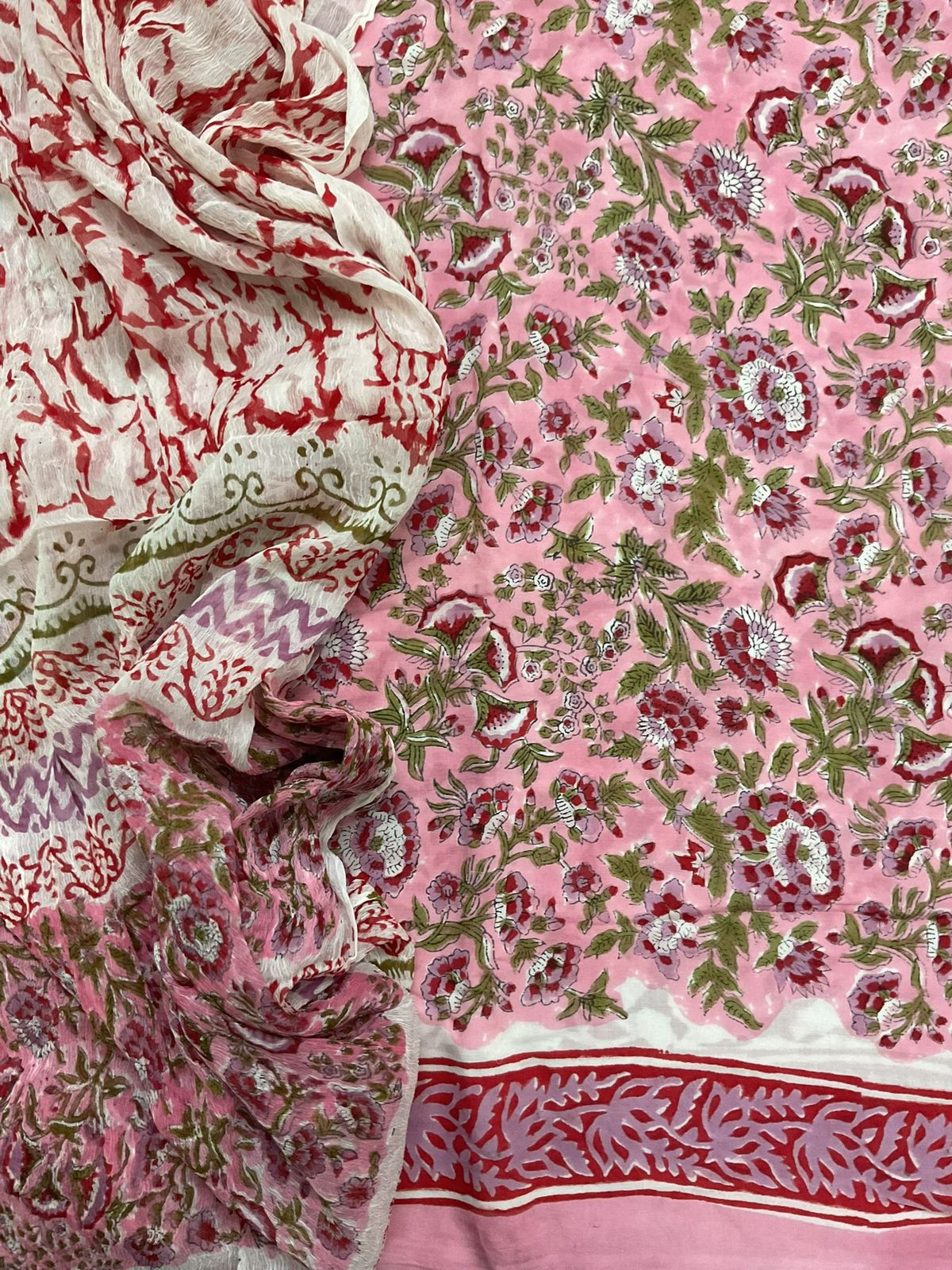 Soft Modal Silk Block Printed Suit - Pink