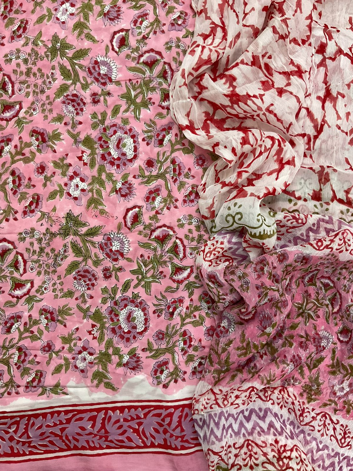 Soft Modal Silk Block Printed Suit - Pink