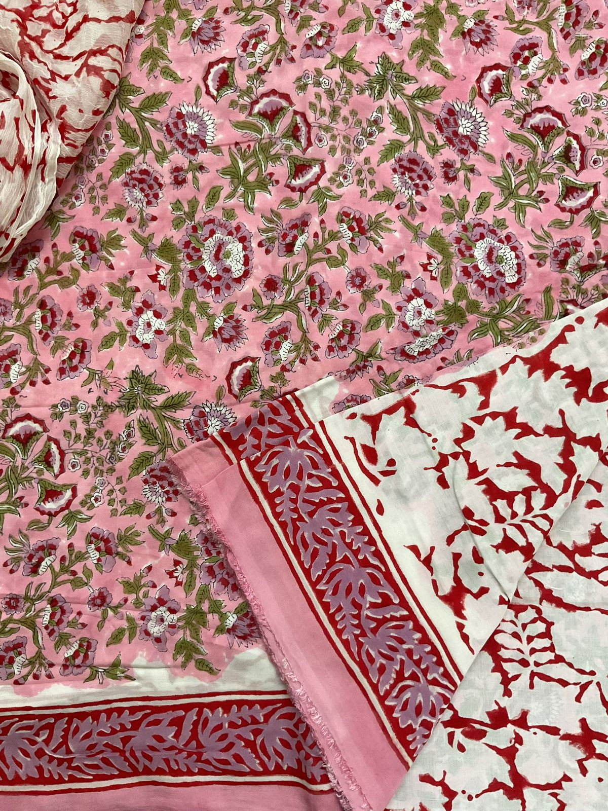 Soft Modal Silk Block Printed Suit - Pink