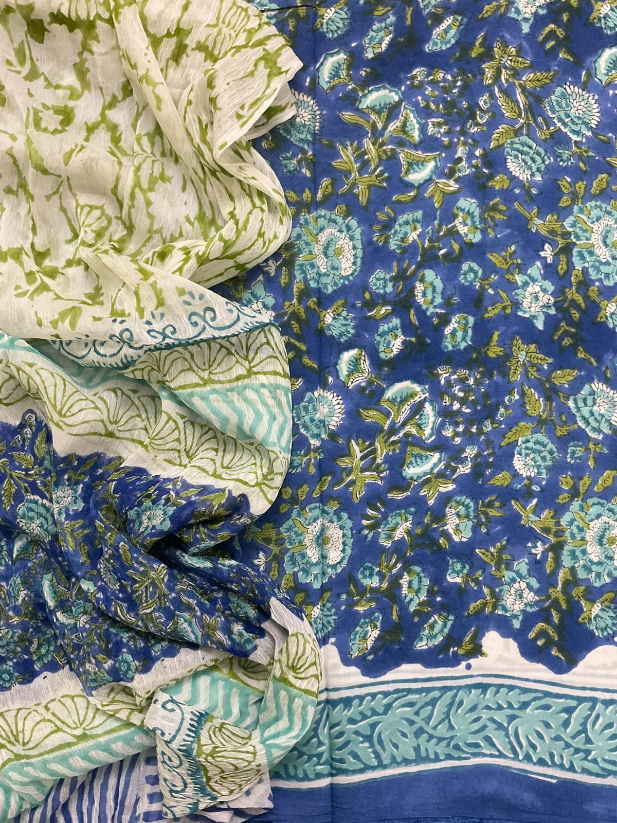 Soft Modal Silk Block Printed Suit - Blue