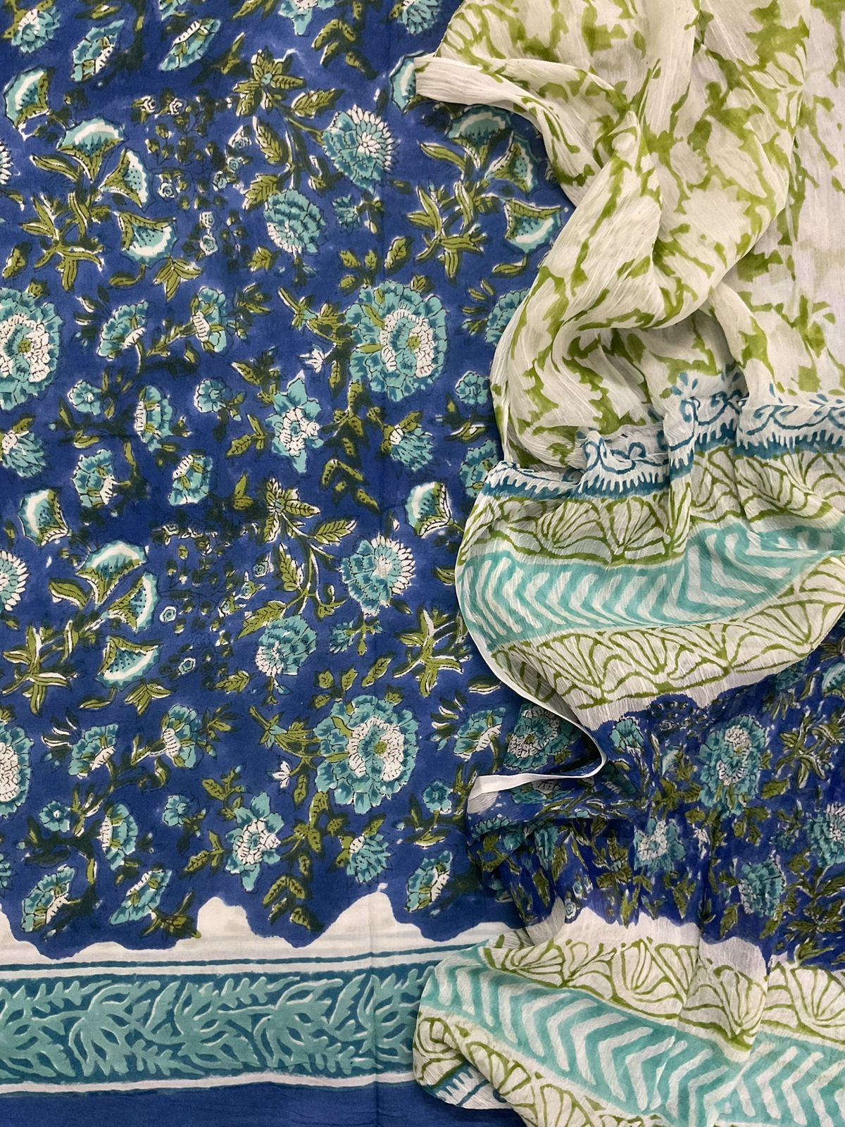 Soft Modal Silk Block Printed Suit - Blue