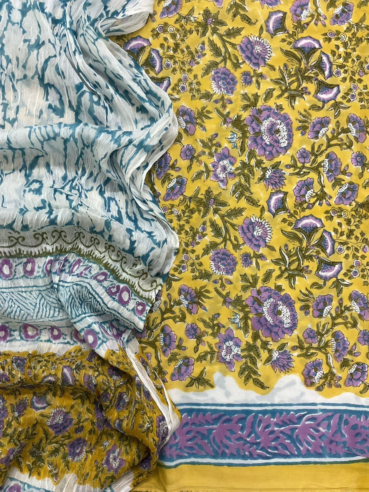 Soft Modal Silk Block Printed Suit - Yellow