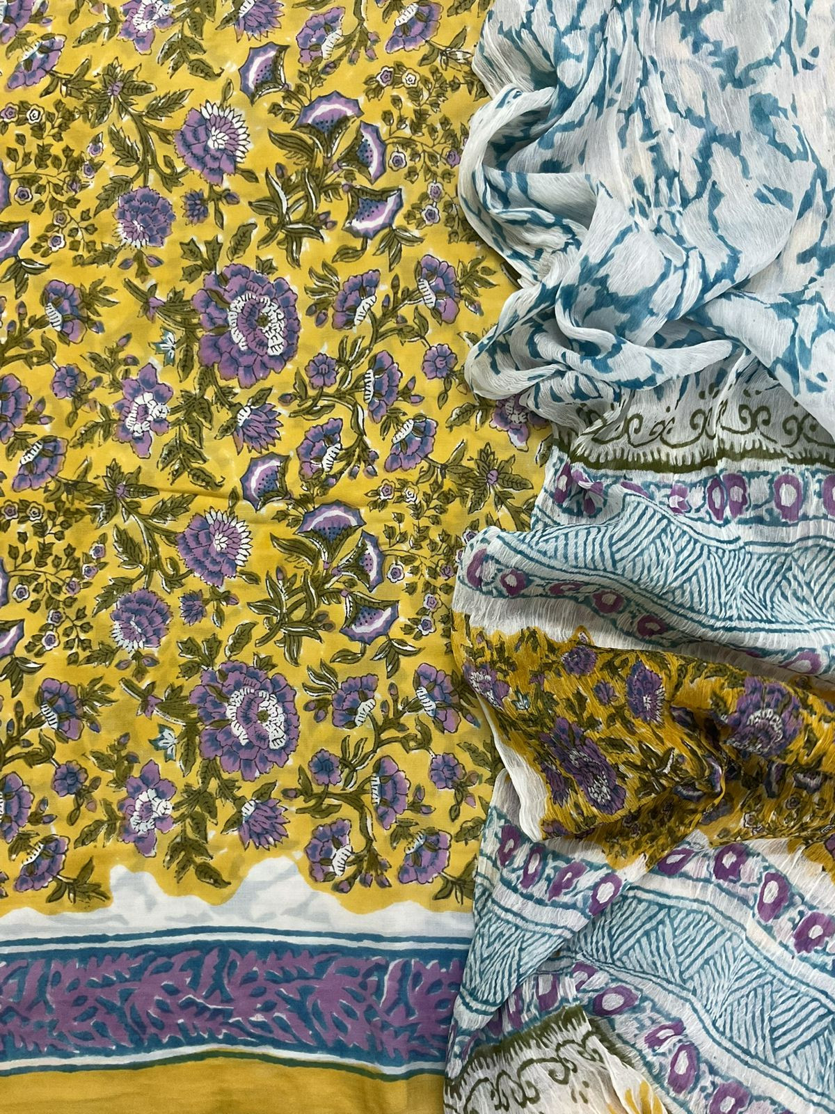 Soft Modal Silk Block Printed Suit - Yellow