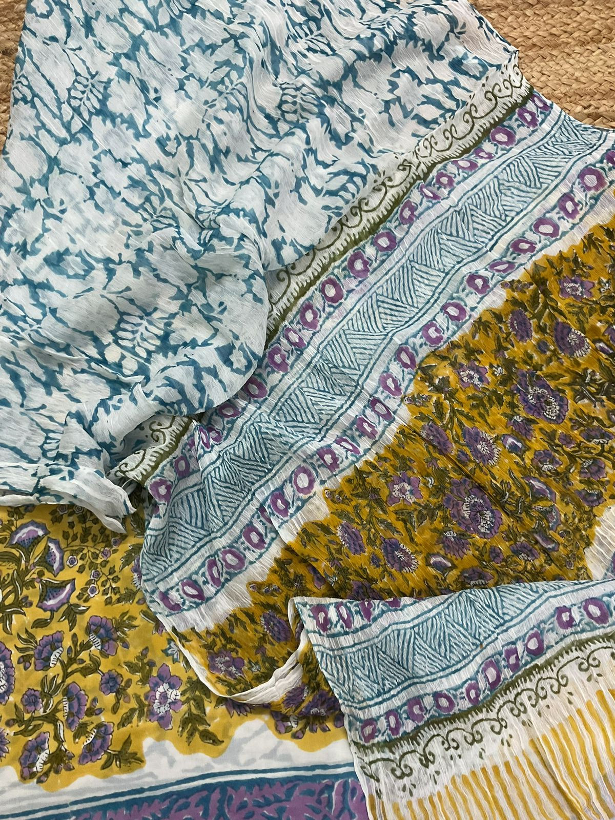 Soft Modal Silk Block Printed Suit - Yellow