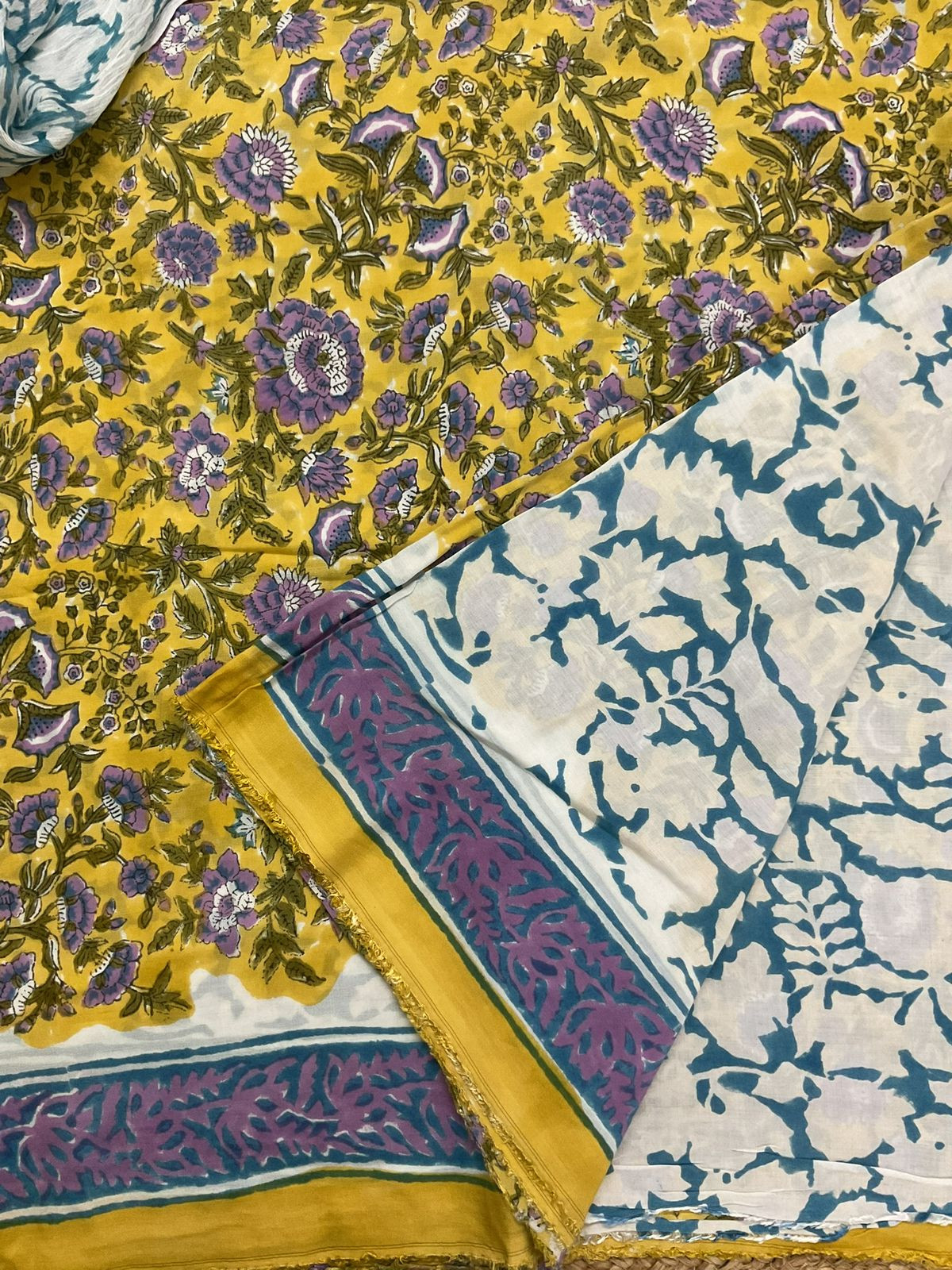 Soft Modal Silk Block Printed Suit - Yellow