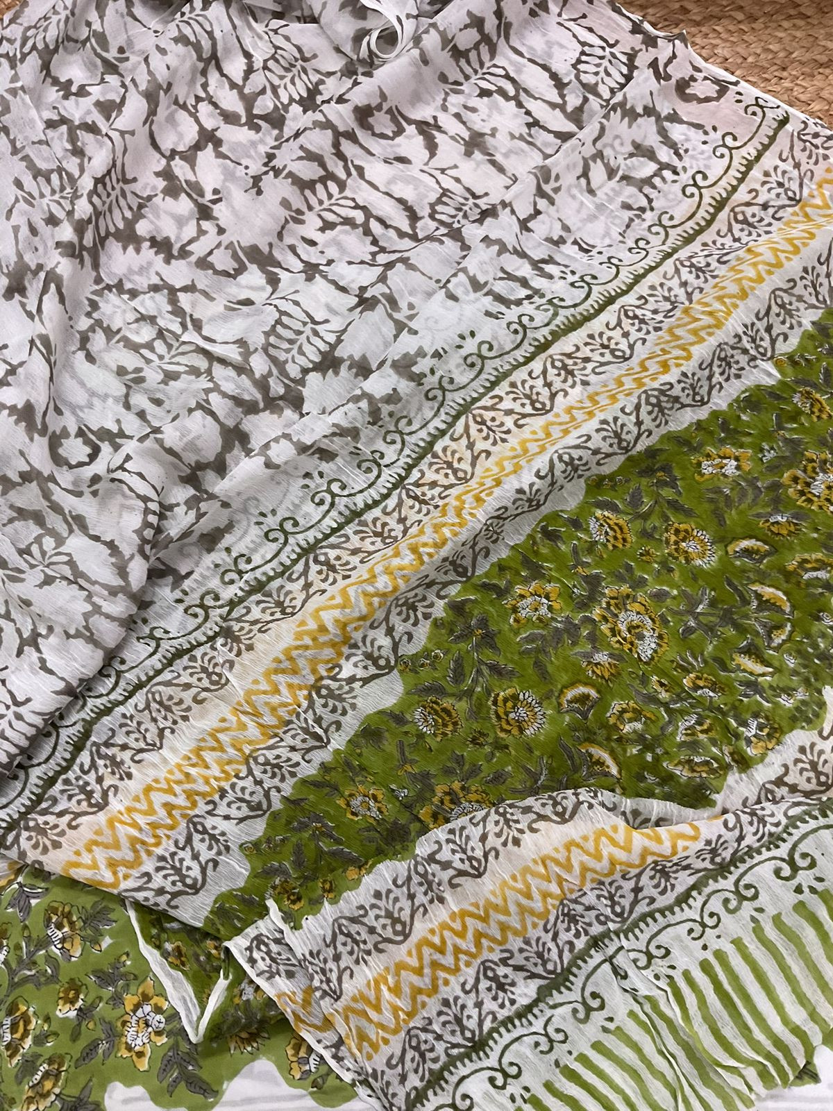 Soft Modal Silk Block Printed Suit - Green