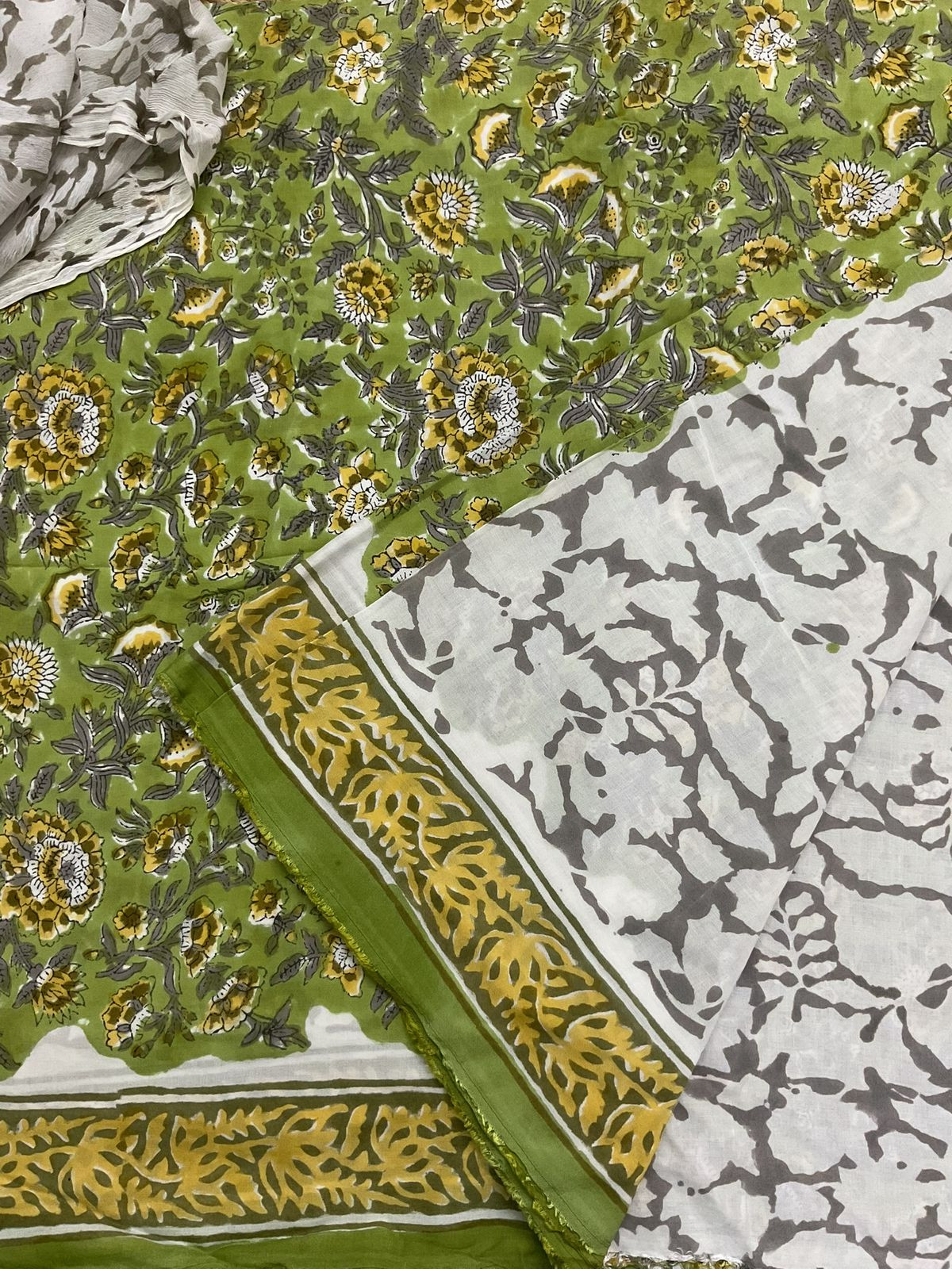 Soft Modal Silk Block Printed Suit - Green