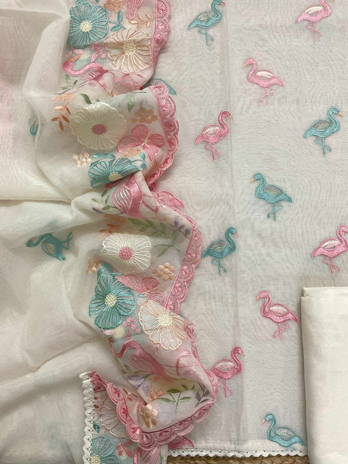 Soft Chanderi Embroidered Suit - Off White