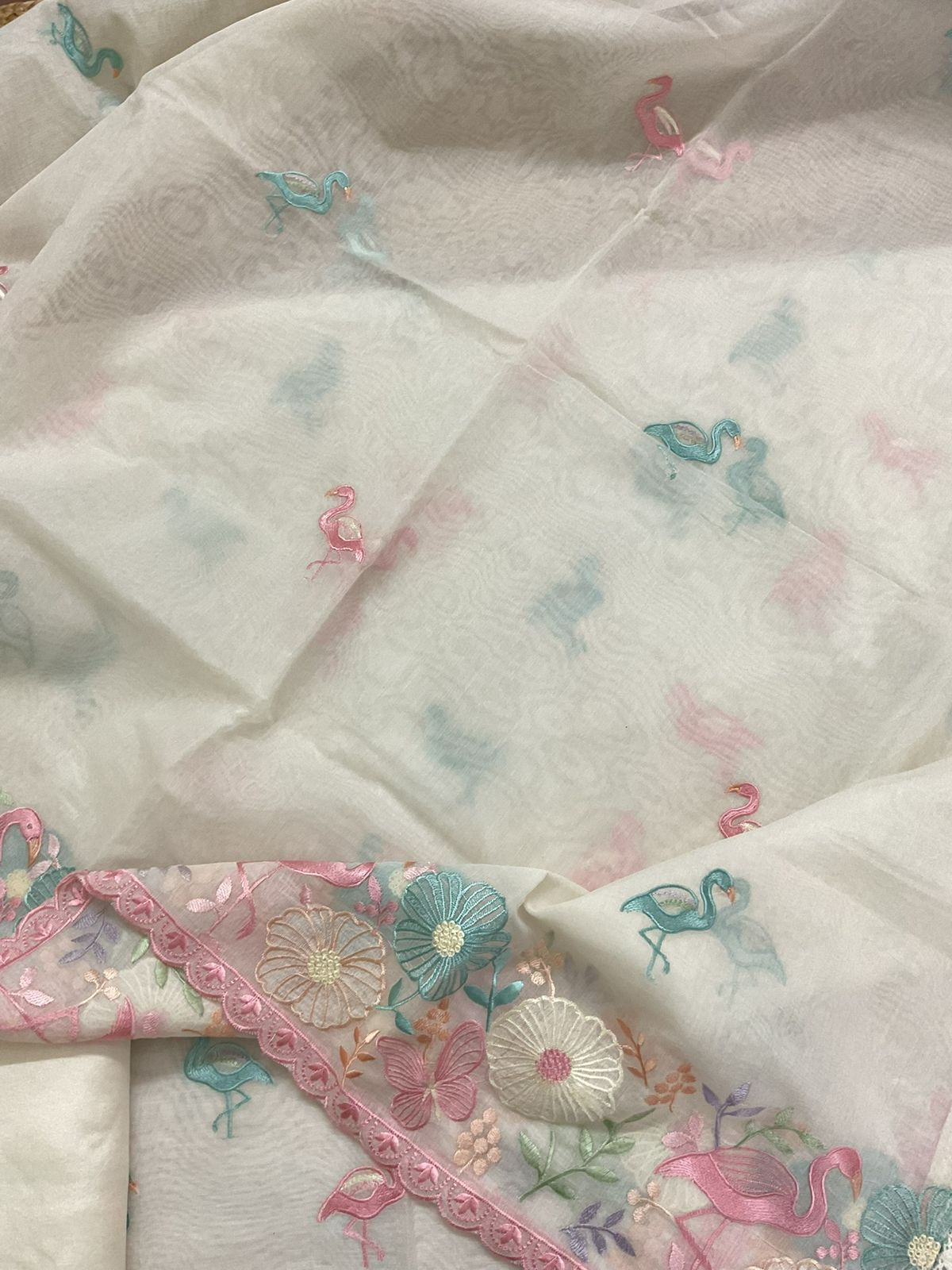 Soft Chanderi Embroidered Suit - Off White