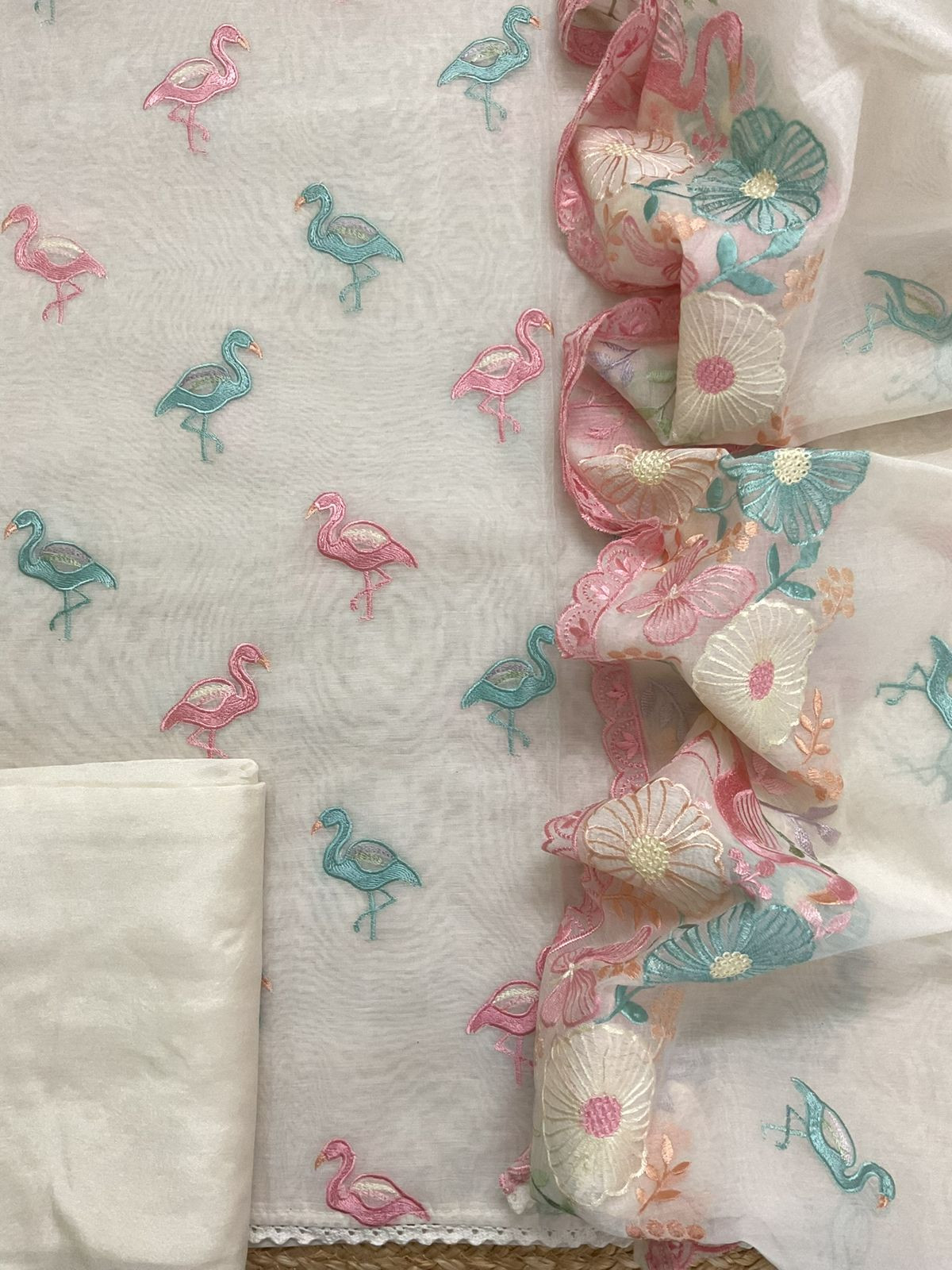 Soft Chanderi Embroidered Suit - Off White