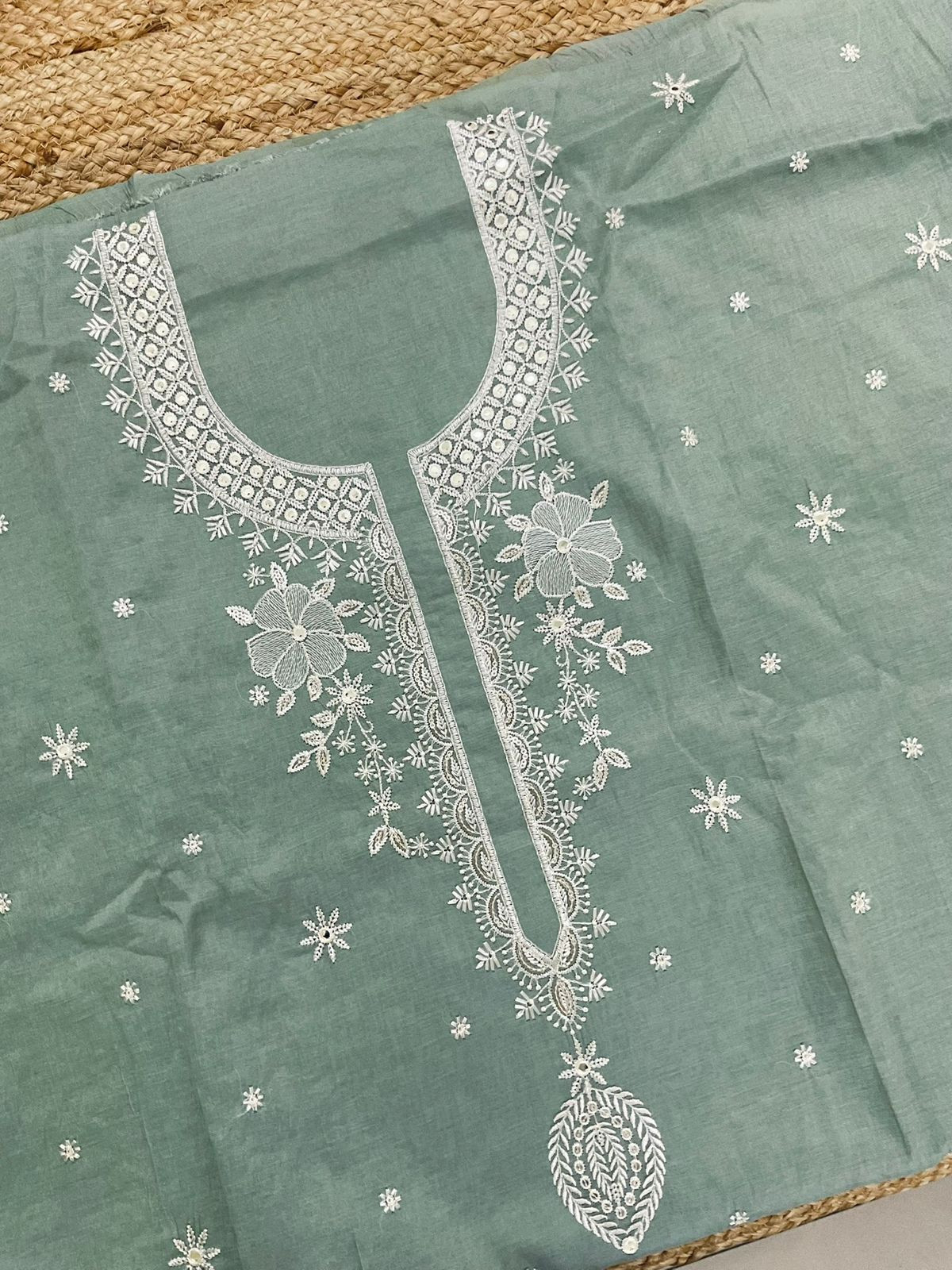 Soft Chanderi Embroidered Suit - Green