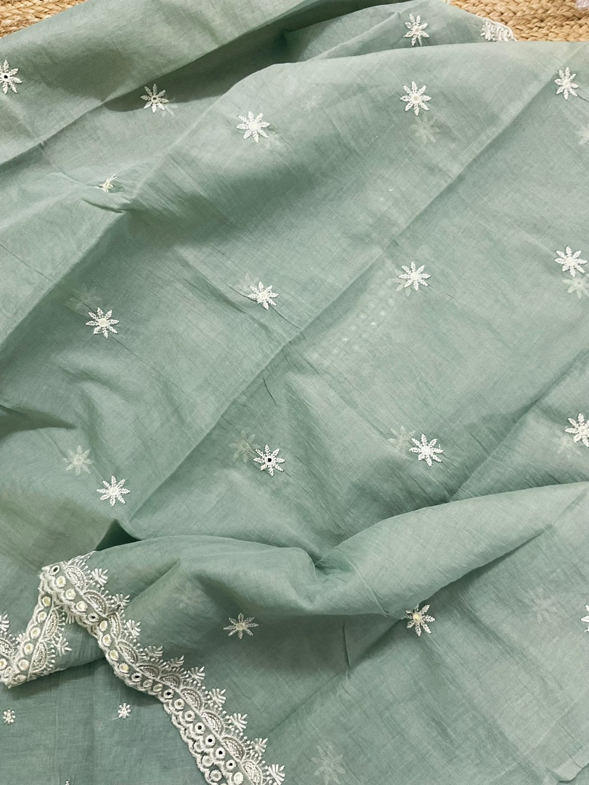 Soft Chanderi Embroidered Suit - Green