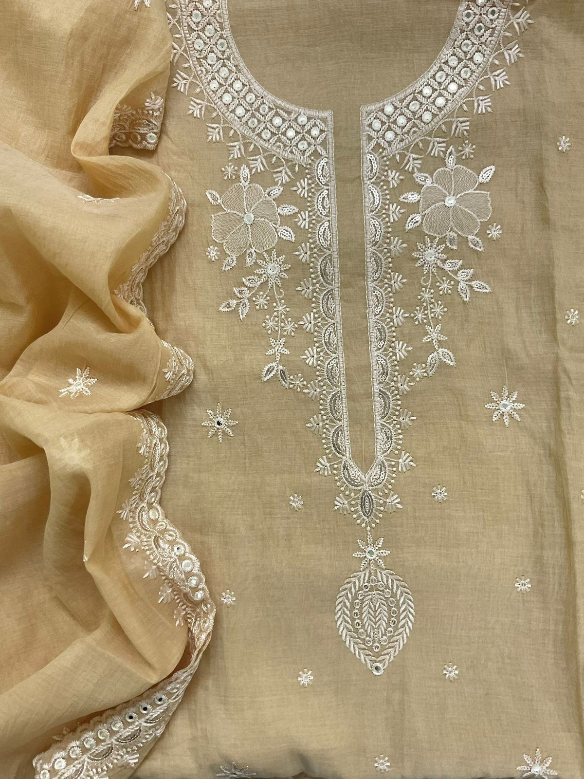 Soft Chanderi Embroidered Suit - Yellow