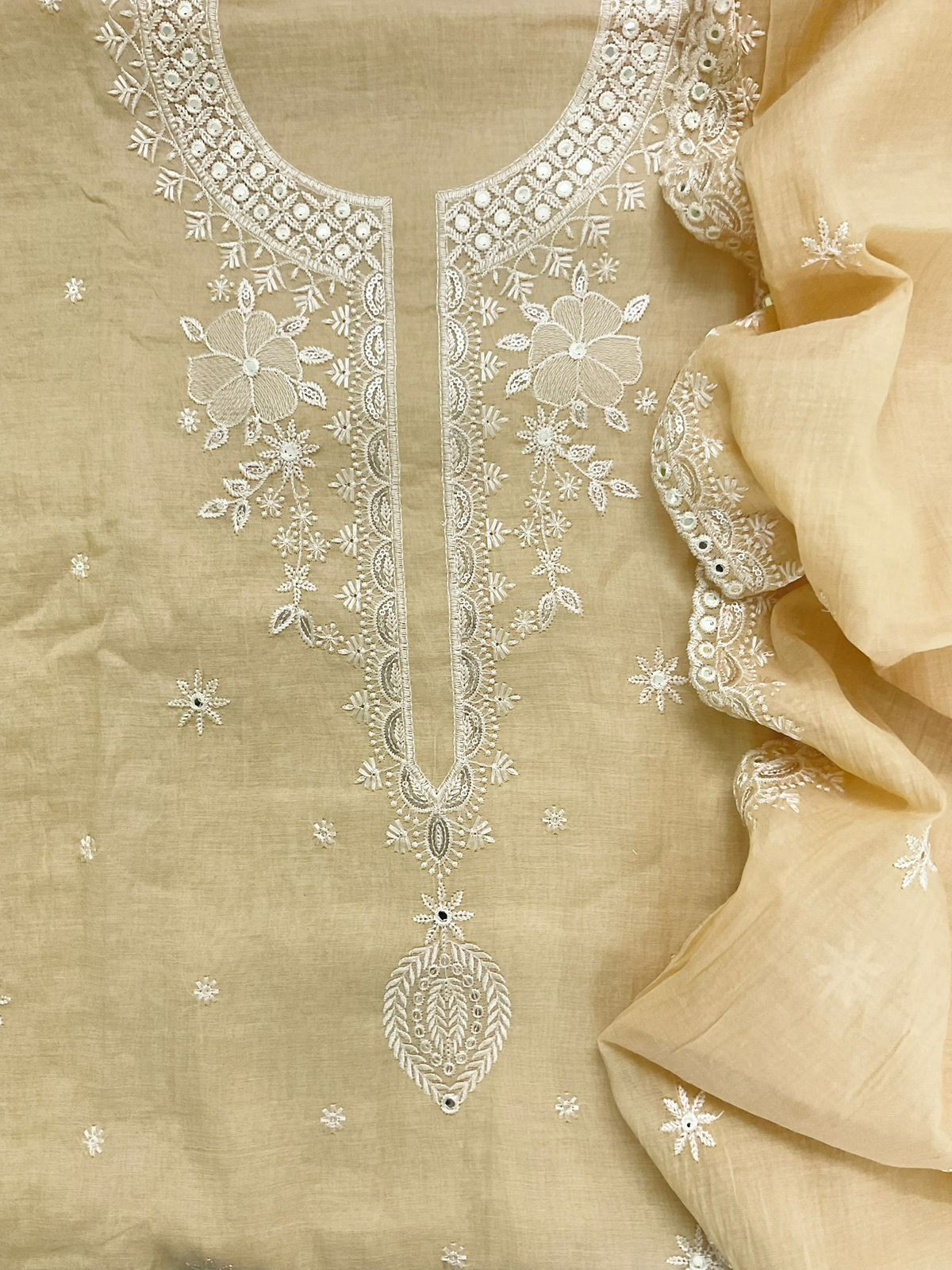 Soft Chanderi Embroidered Suit - Yellow