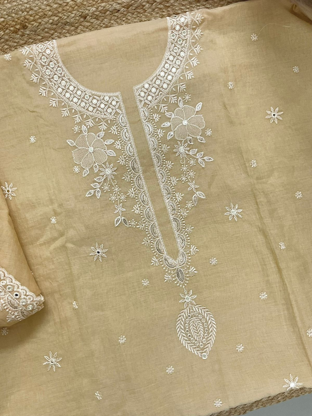 Soft Chanderi Embroidered Suit - Yellow