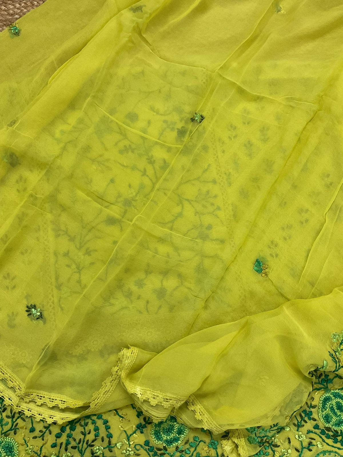 Pure Georgette Embroidered Suit - Lime Green
