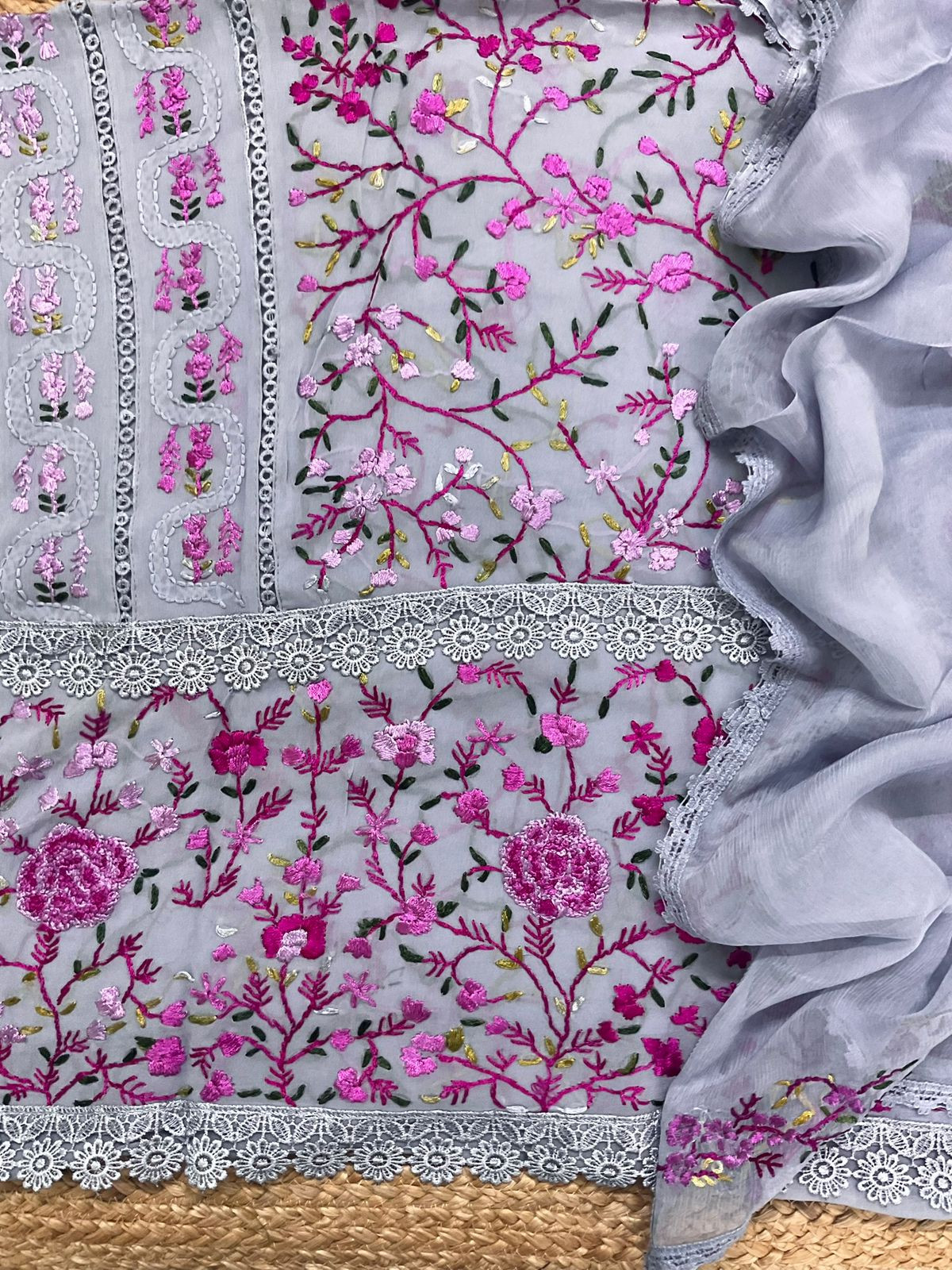 Pure Georgette Embroidered Suit - Lavender