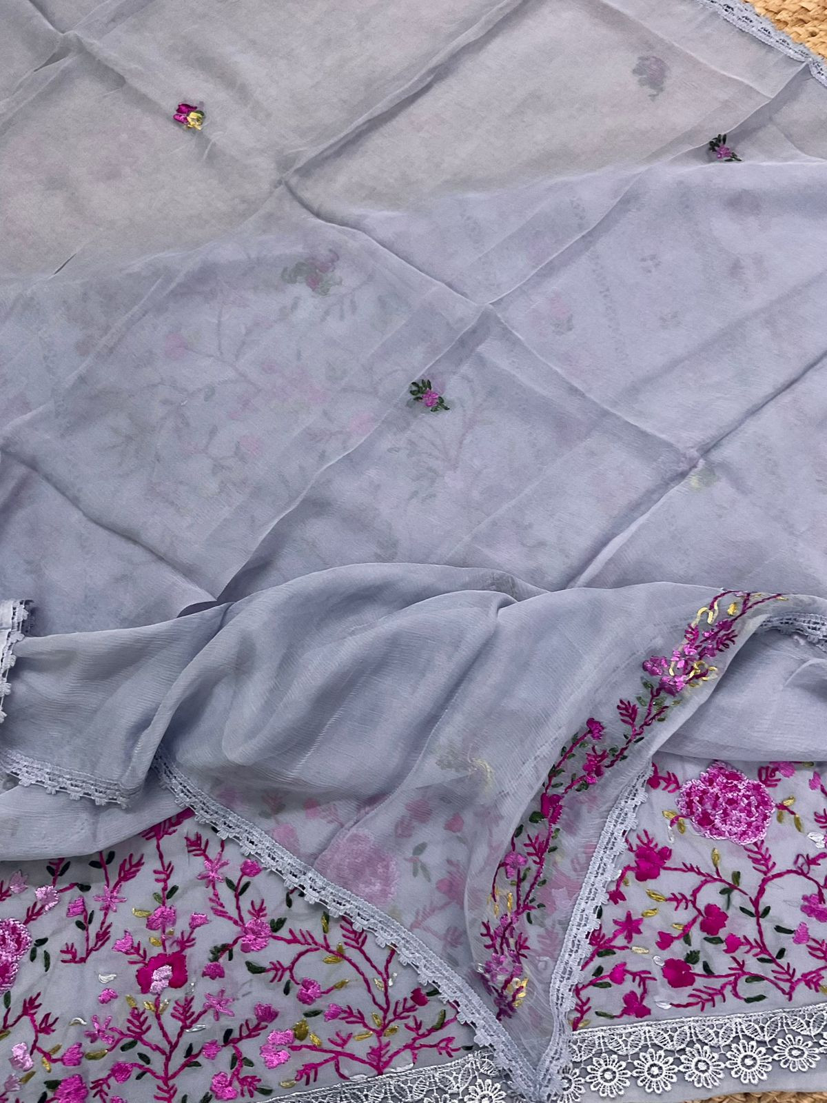 Pure Georgette Embroidered Suit - Lavender