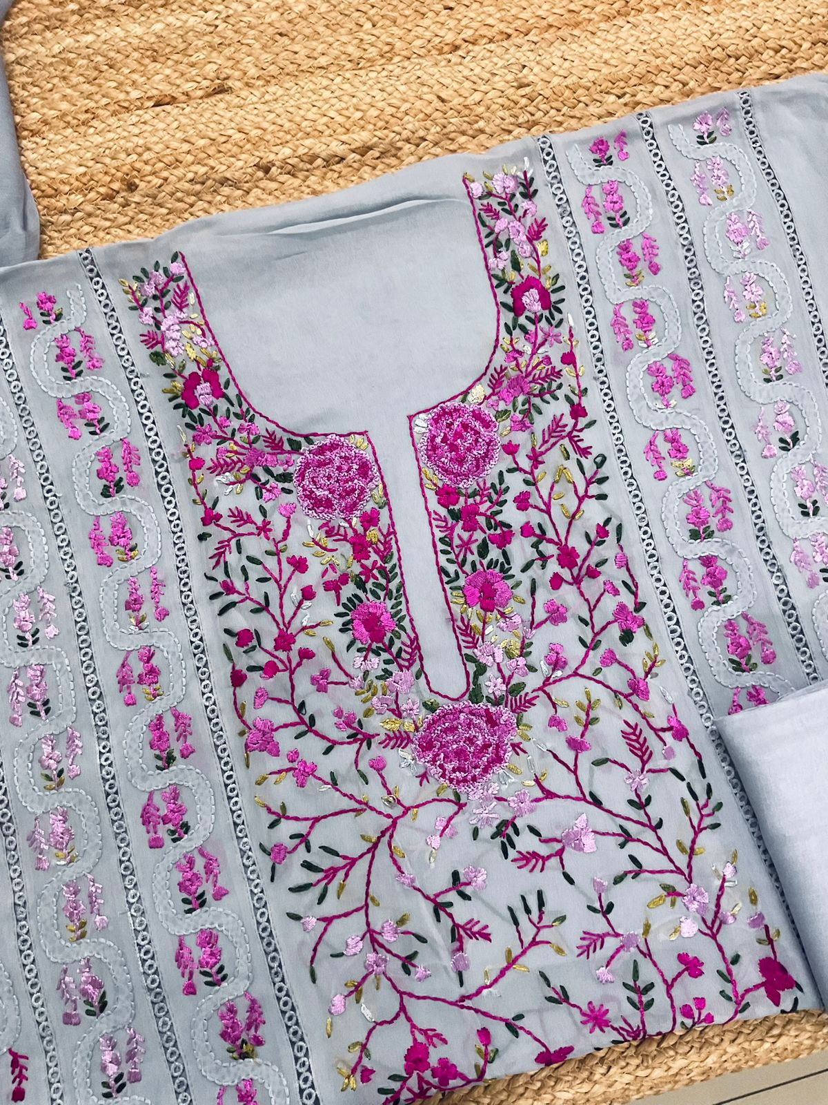 Pure Georgette Embroidered Suit - Lavender