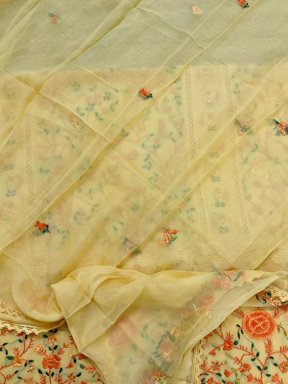 Pure Georgette Embroidered Suit - Yellow