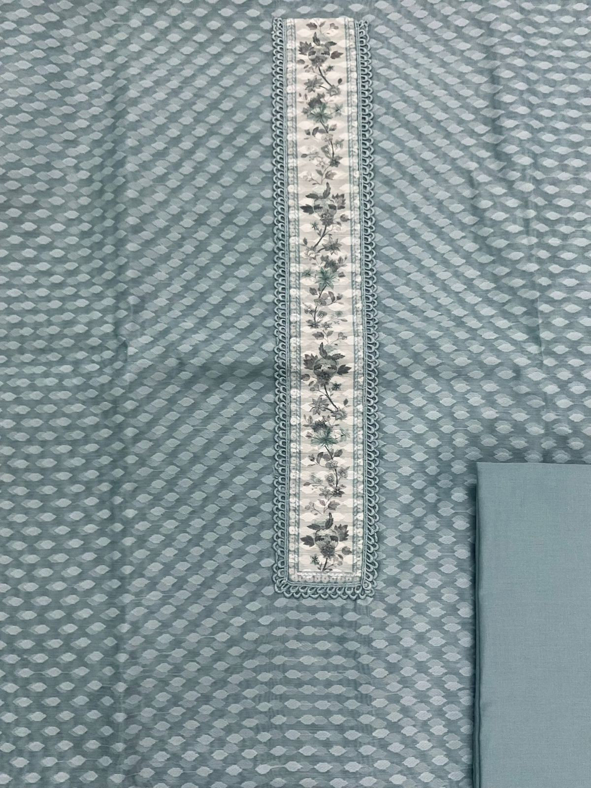 Pure Kora Silk Self Weaved Printed Embroidered Suit - Grey