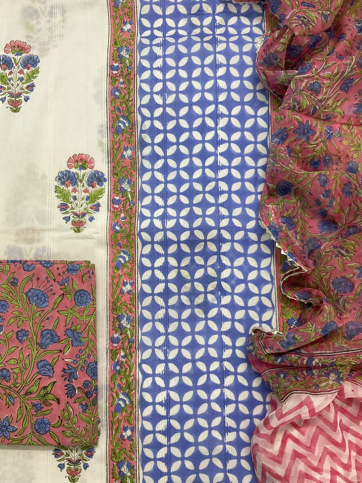 Pure Cotton Self Weaved Printed Suit - Off White