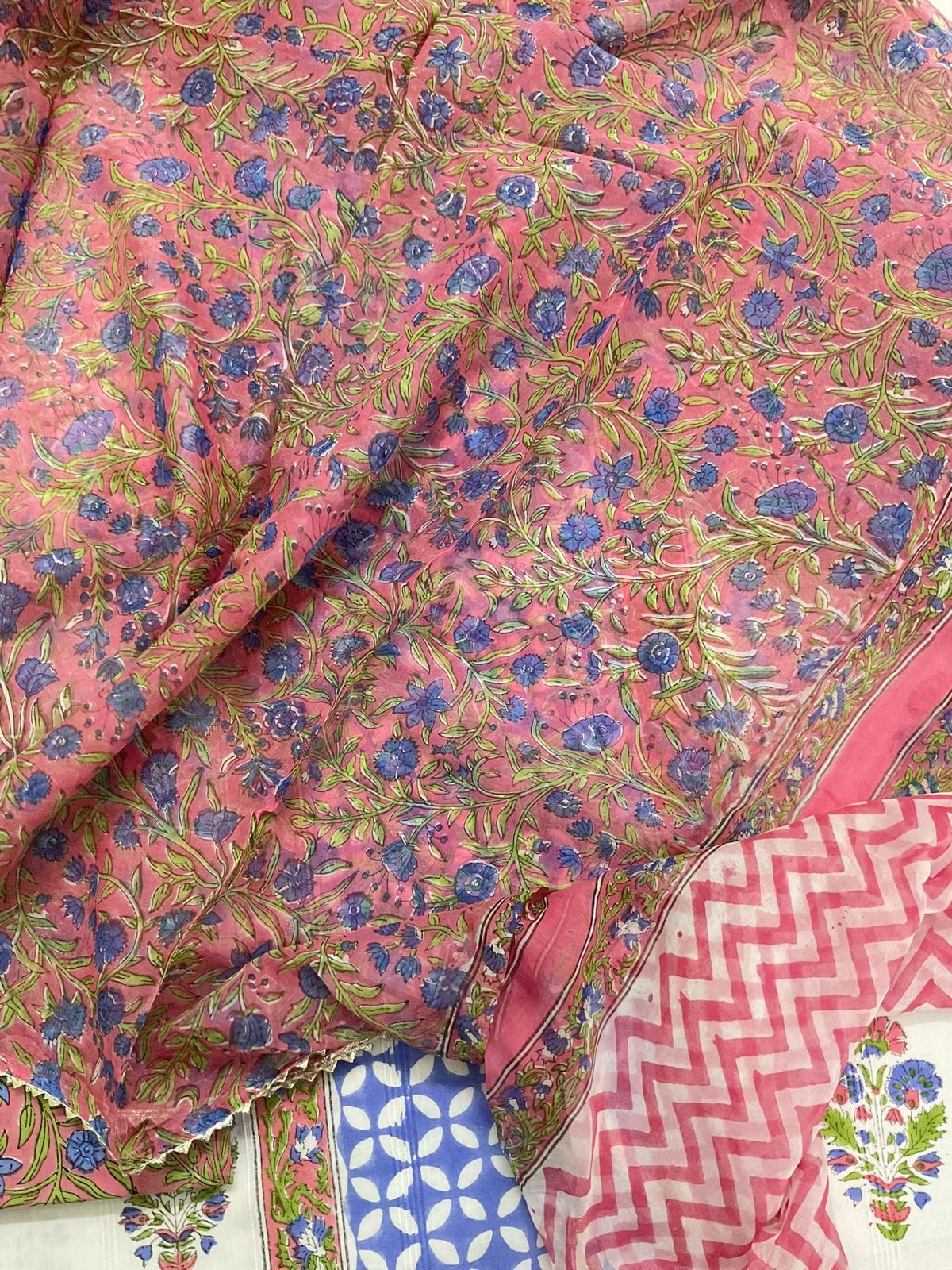 Pure Cotton Self Weaved Printed Suit - Off White