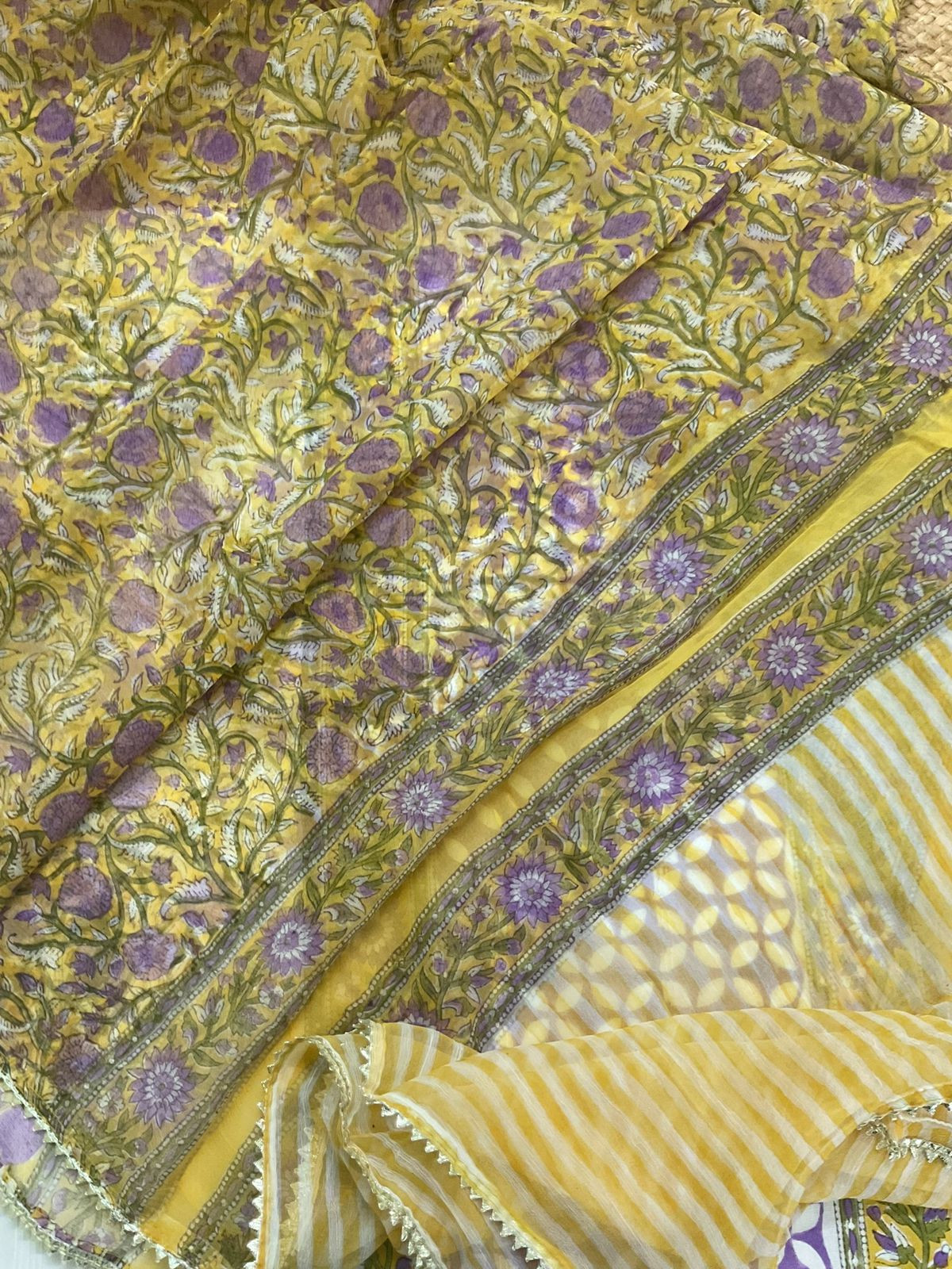 Pure Cotton Self Weaved Printed Suit - Off White