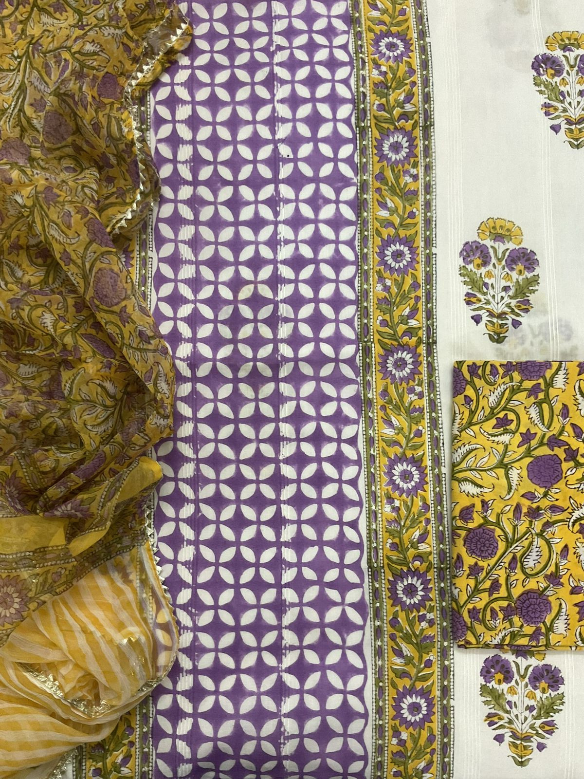 Pure Cotton Self Weaved Printed Suit - Off White