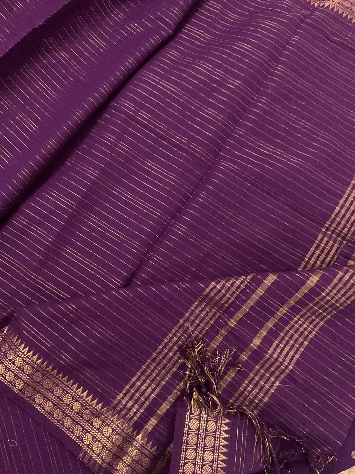 Pure Handloon Cotton Self Weaved Embroidered Suit - Violet