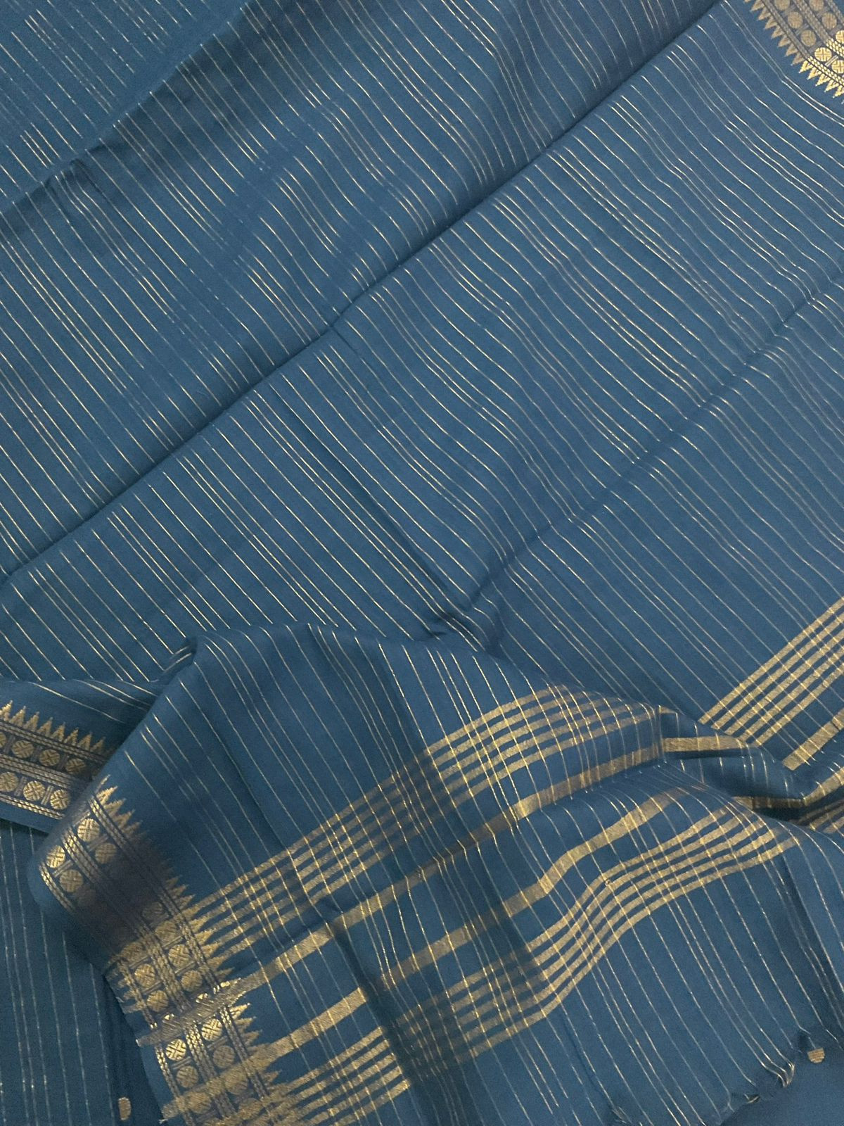 Pure Handloon Cotton Self Weaved Embroidered Suit - Blue